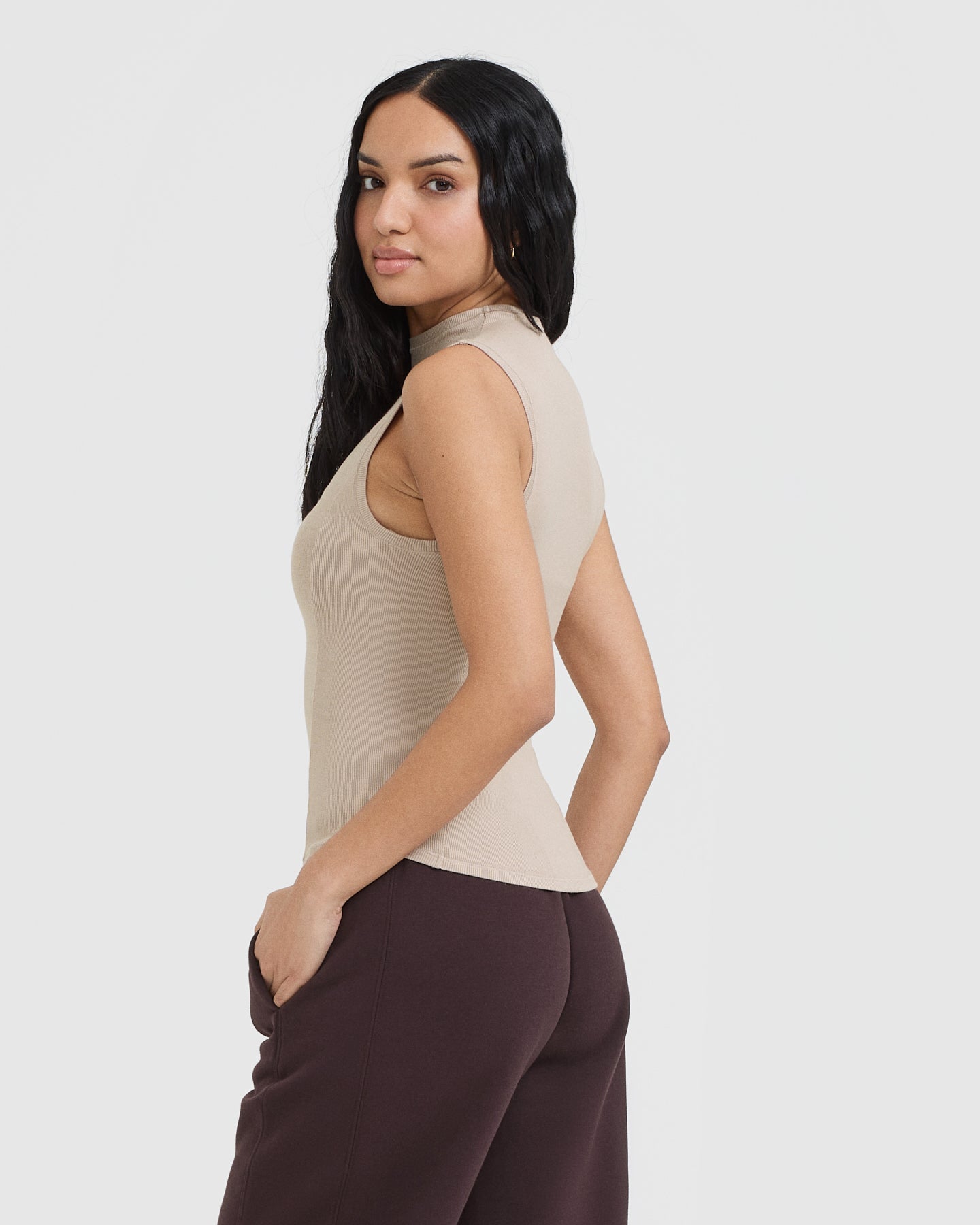 Alternative view of Mellow Rib Mock Neck Tank | Mushroom Brown