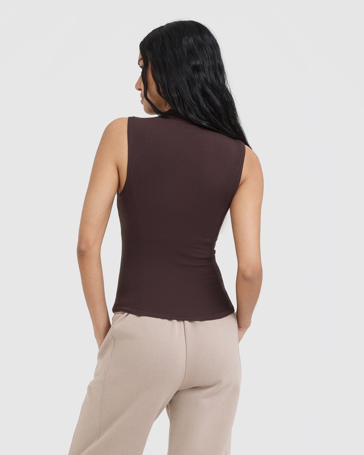 Alternative view of Mellow Rib Mock Neck Tank | Plum Brown