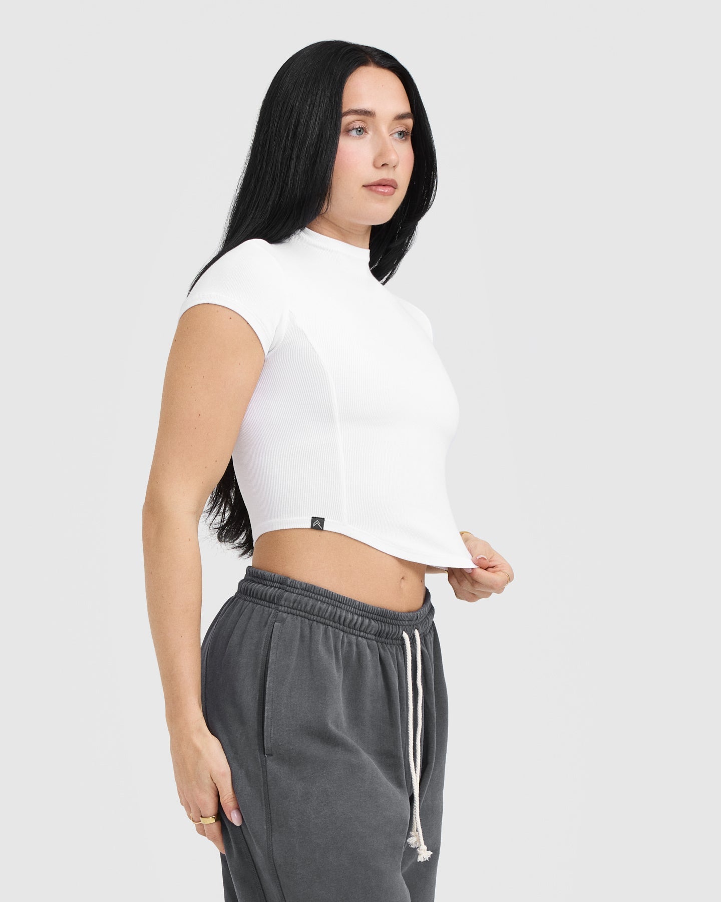 Mellow Rib Mid Mock Neck T-Shirt | White - Image 3