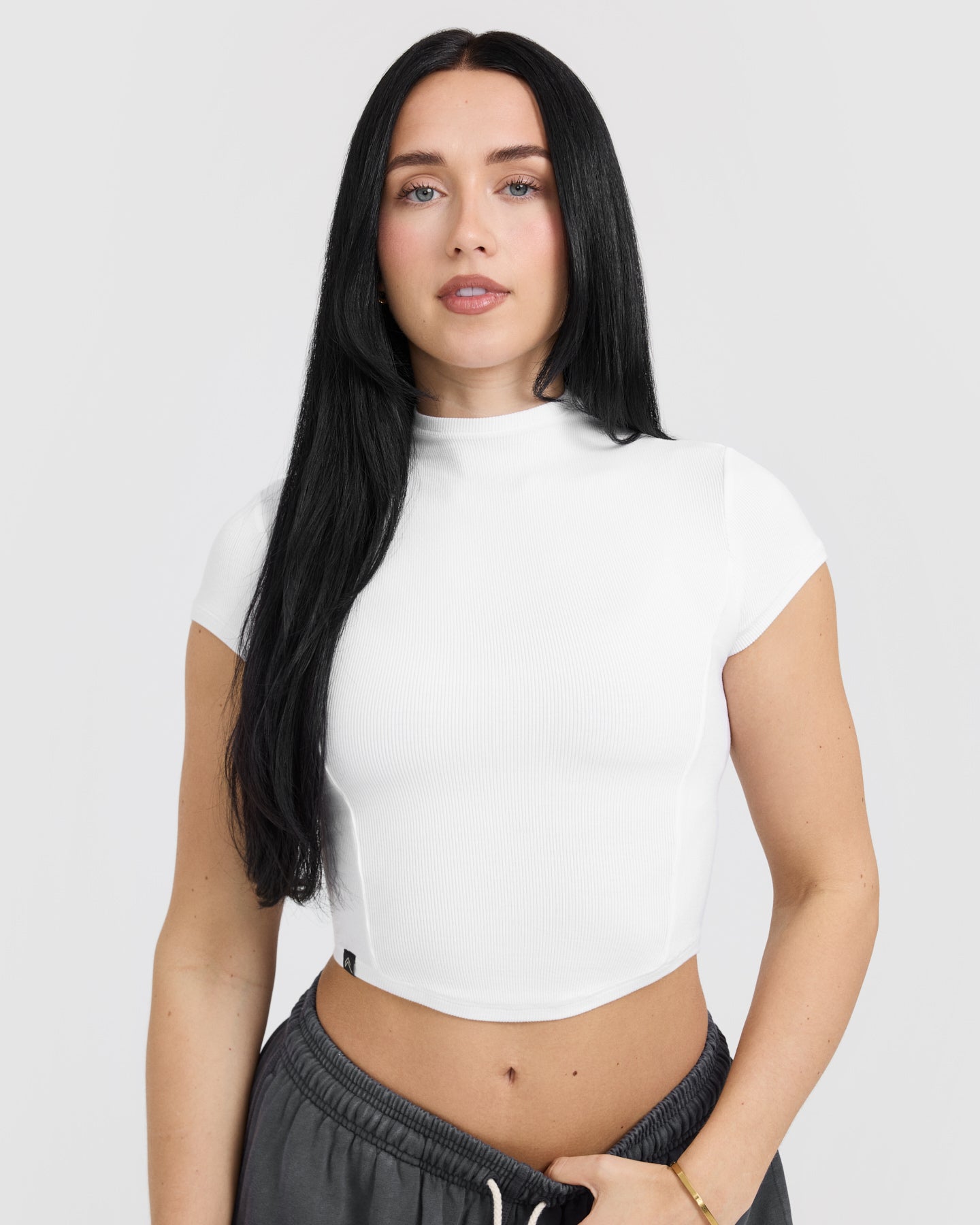 Mellow Rib Mid Mock Neck T-Shirt | White - Image 4