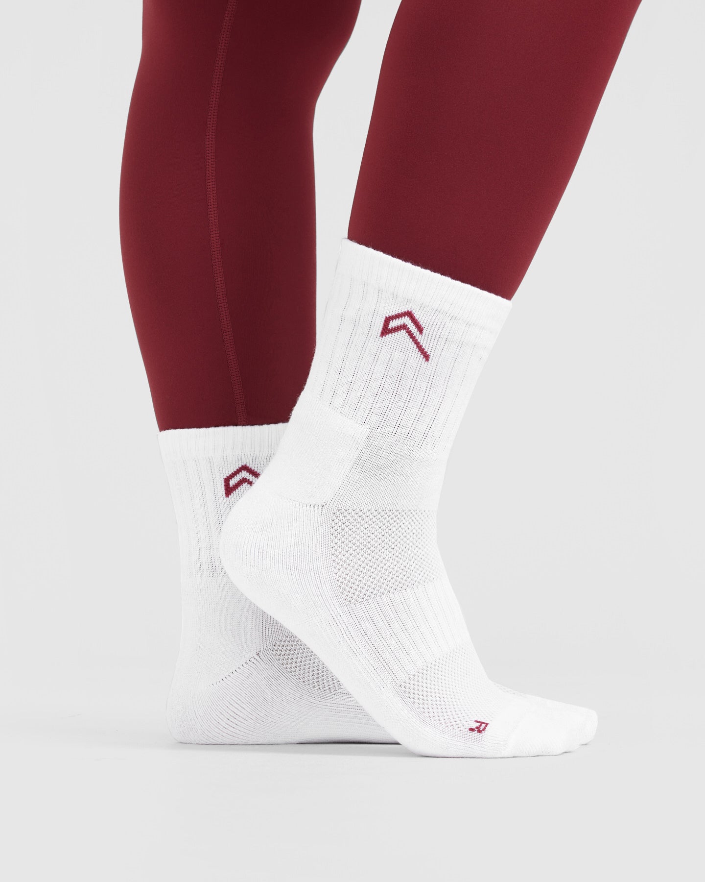 Mid Crew Socks 2 Pack | White/Burnt Cherry - Image 2