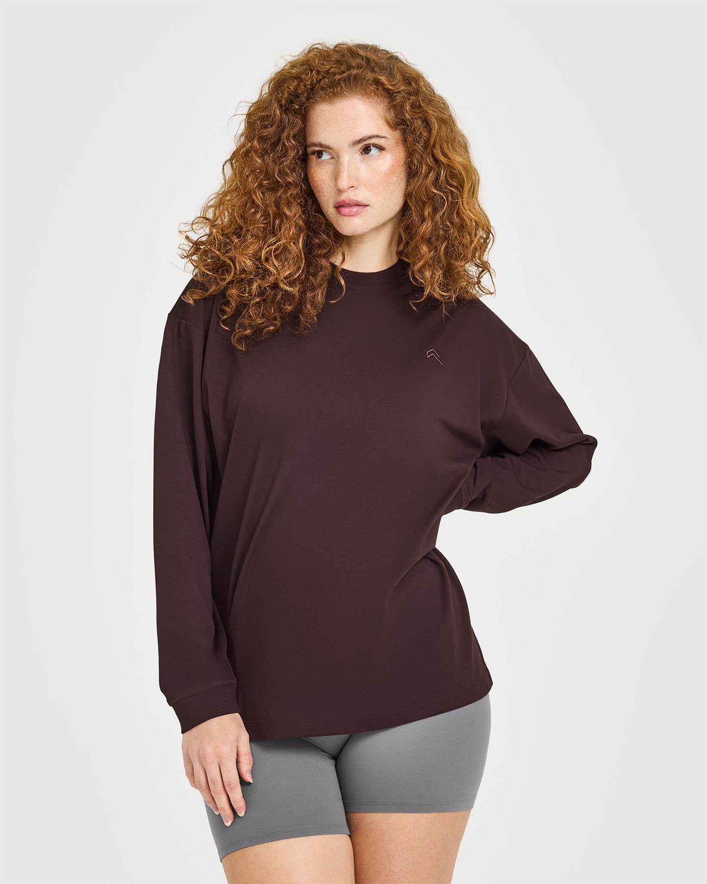 Alternative view of Classic Oversized Lightweight Long Sleeve Top | Plum Brown