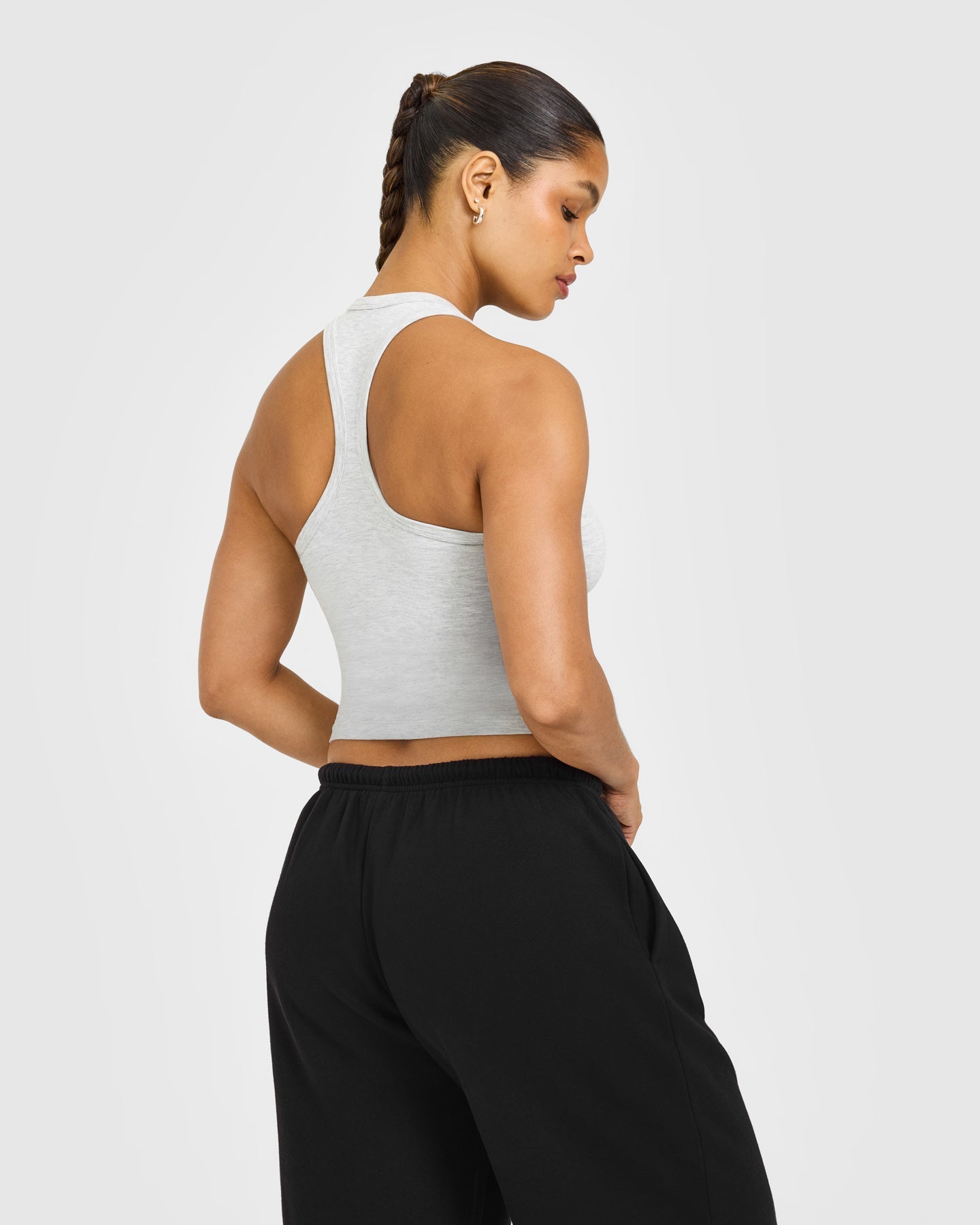 Cotton Fitted Mid Vest with Grey Logo | Light Grey Marl - Image 6