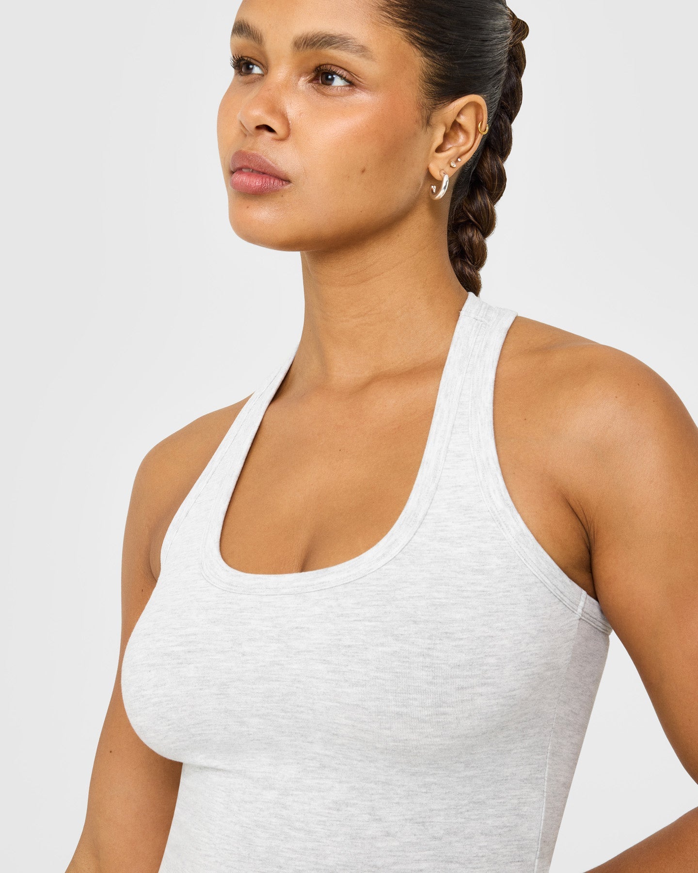 Alternative view of Cotton Fitted Vest with Grey Logo | Light Grey Marl