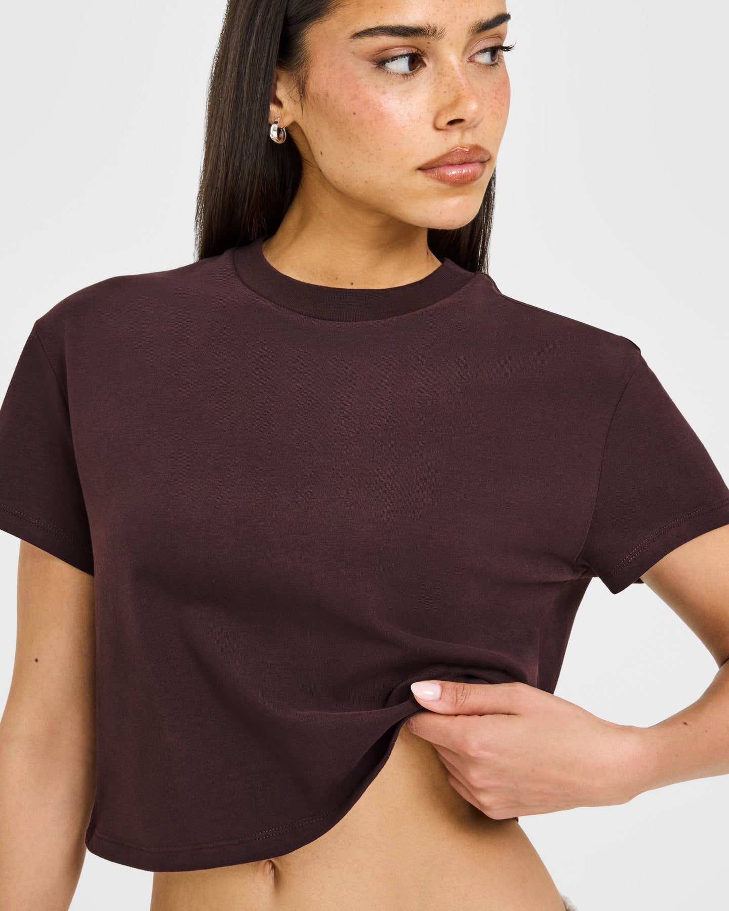 Alternative view of Cotton Relaxed T-Shirt with Grey Logo | Plum Brown