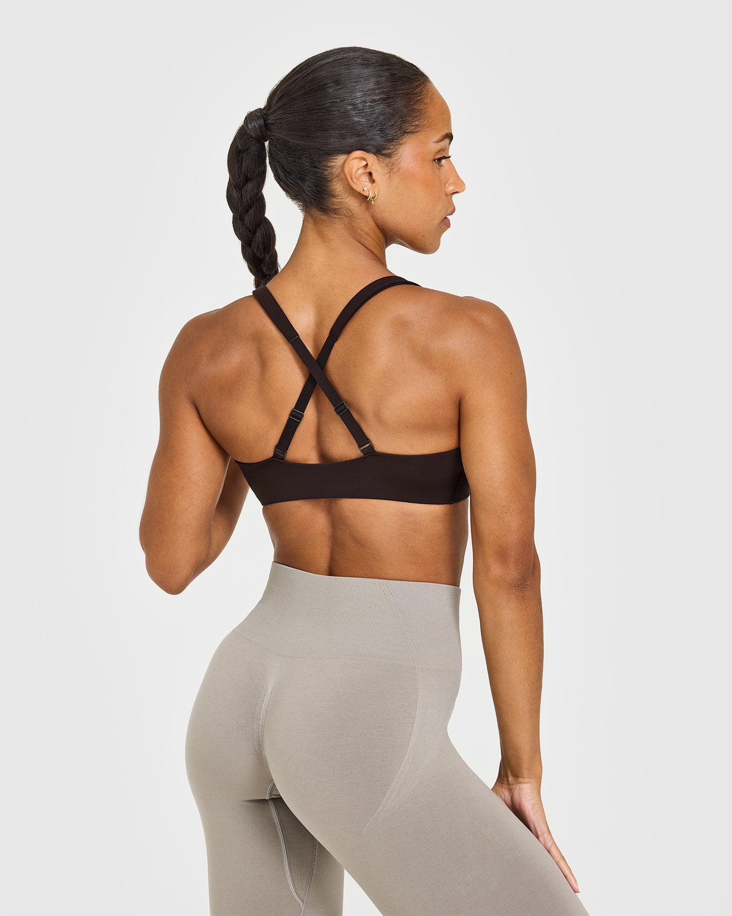 Alternative view of EasyLift Cross Back Sports Bra with White Logo | 70% Cocoa