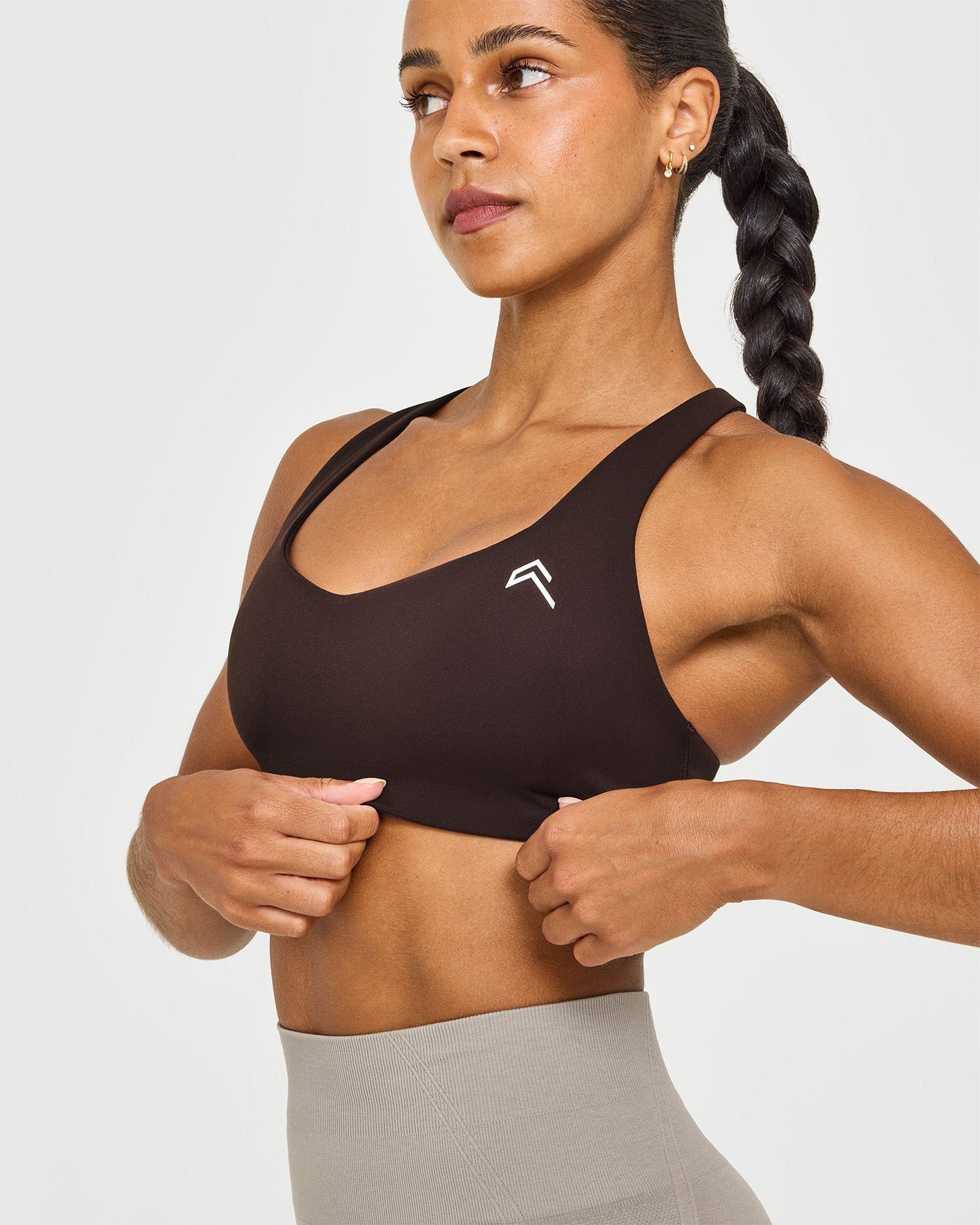 EasyLift Cross Back Sports Bra with White Logo | 70% Cocoa - Image 5