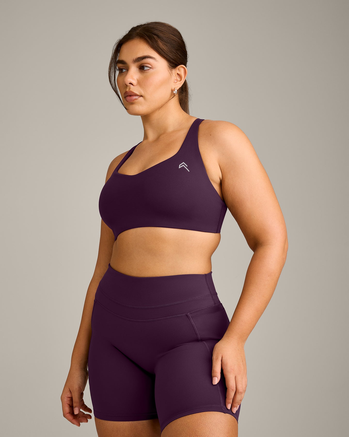 EasyLift Cross Back Sports Bra with Grey Logo | Blackberry Purple