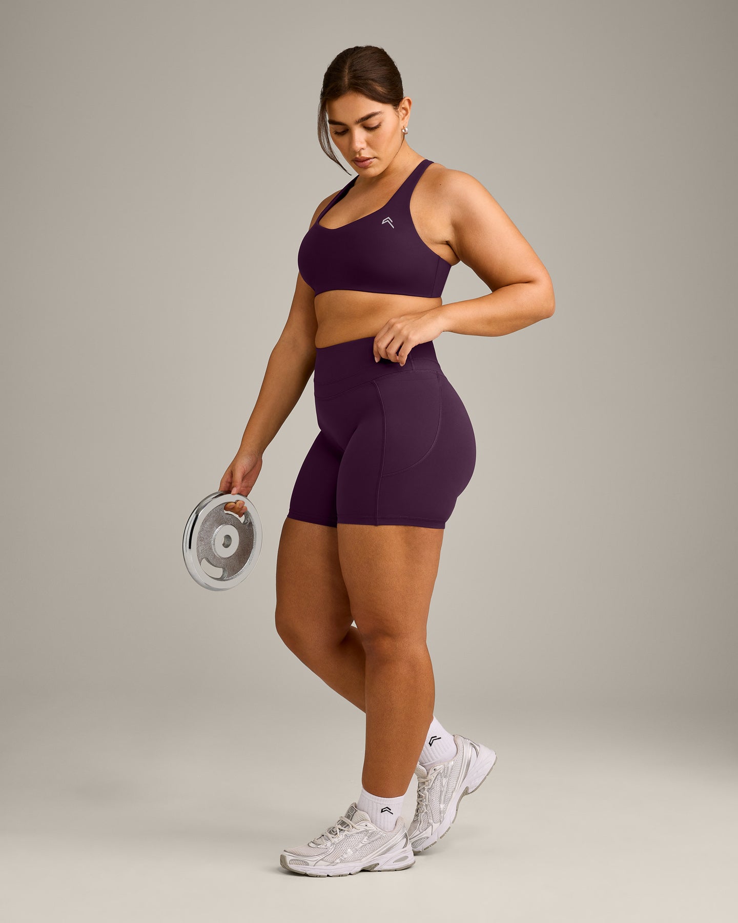 Alternative view of EasyLift Cross Back Sports Bra with Grey Logo | Blackberry Purple