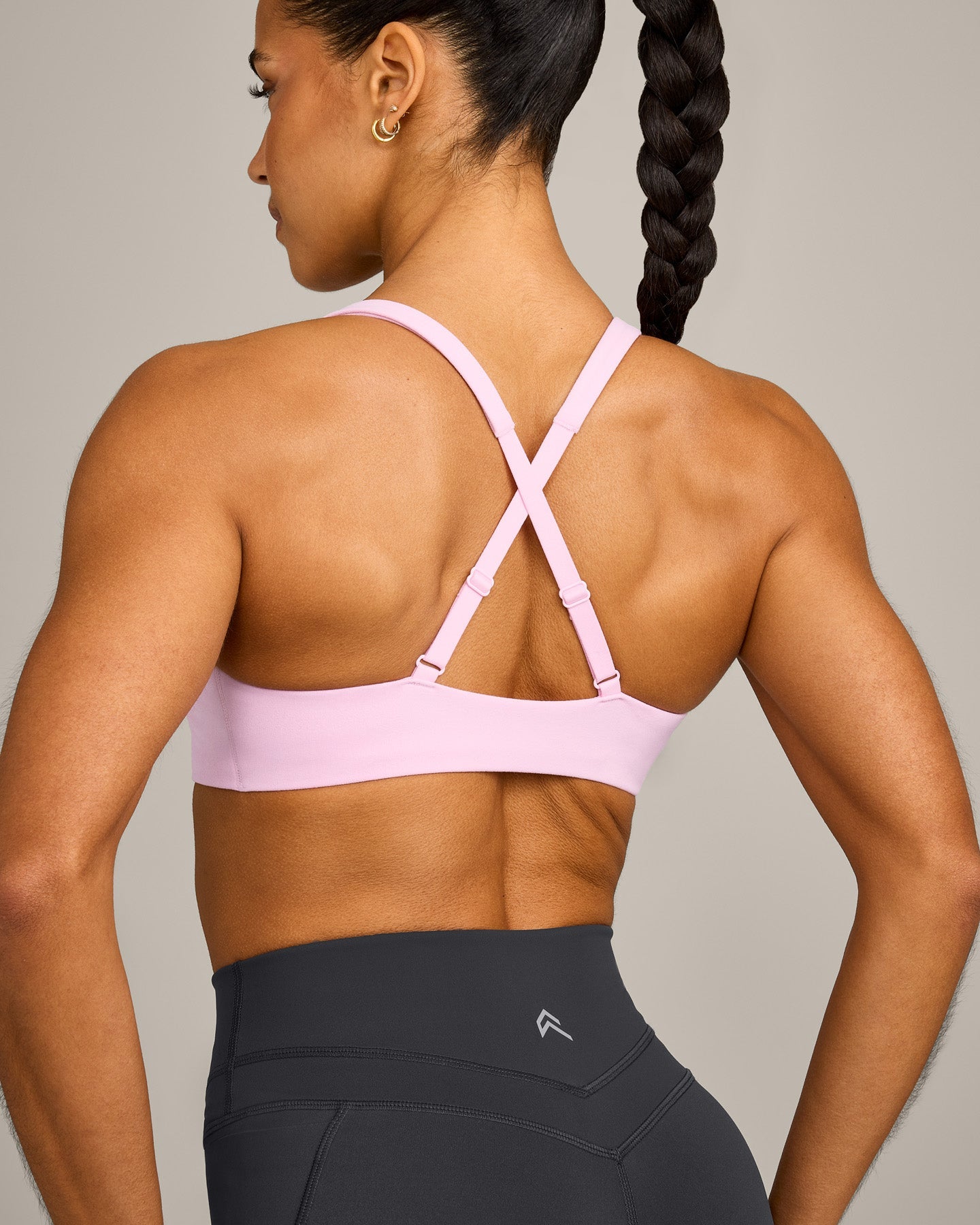 EasyLift Cross Back Sports Bra with Grey Logo | Chalk Pink - Image 4