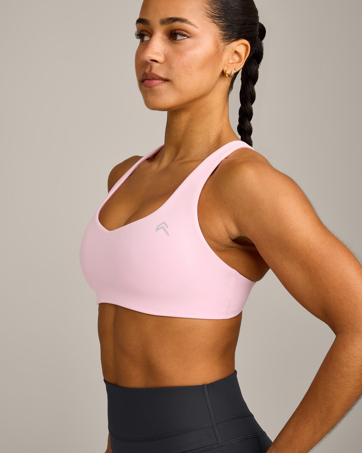 EasyLift Cross Back Sports Bra with Grey Logo | Chalk Pink - Image 5