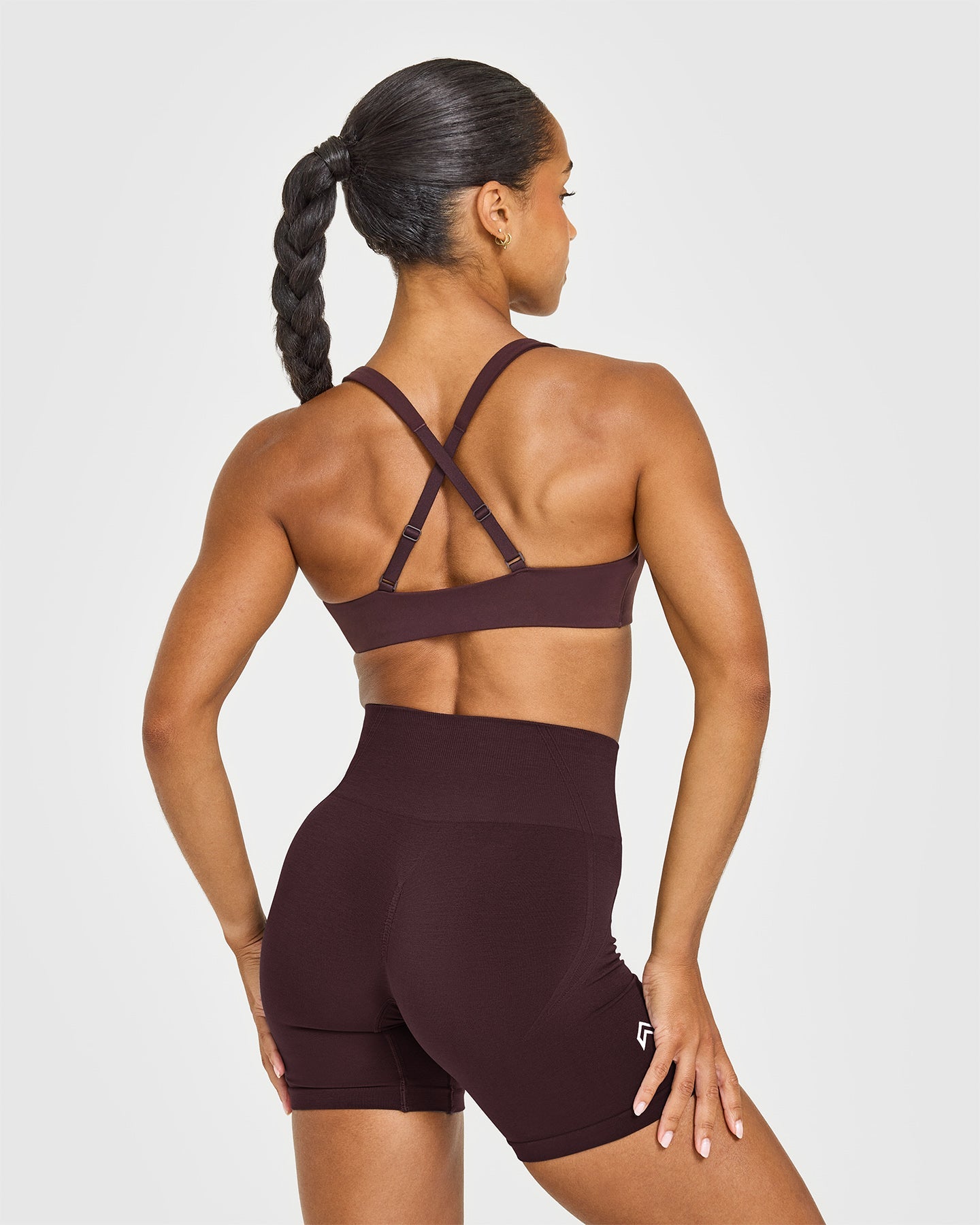 EasyLift Cross Back Sports Bra with White Logo | Plum Brown - Image 4