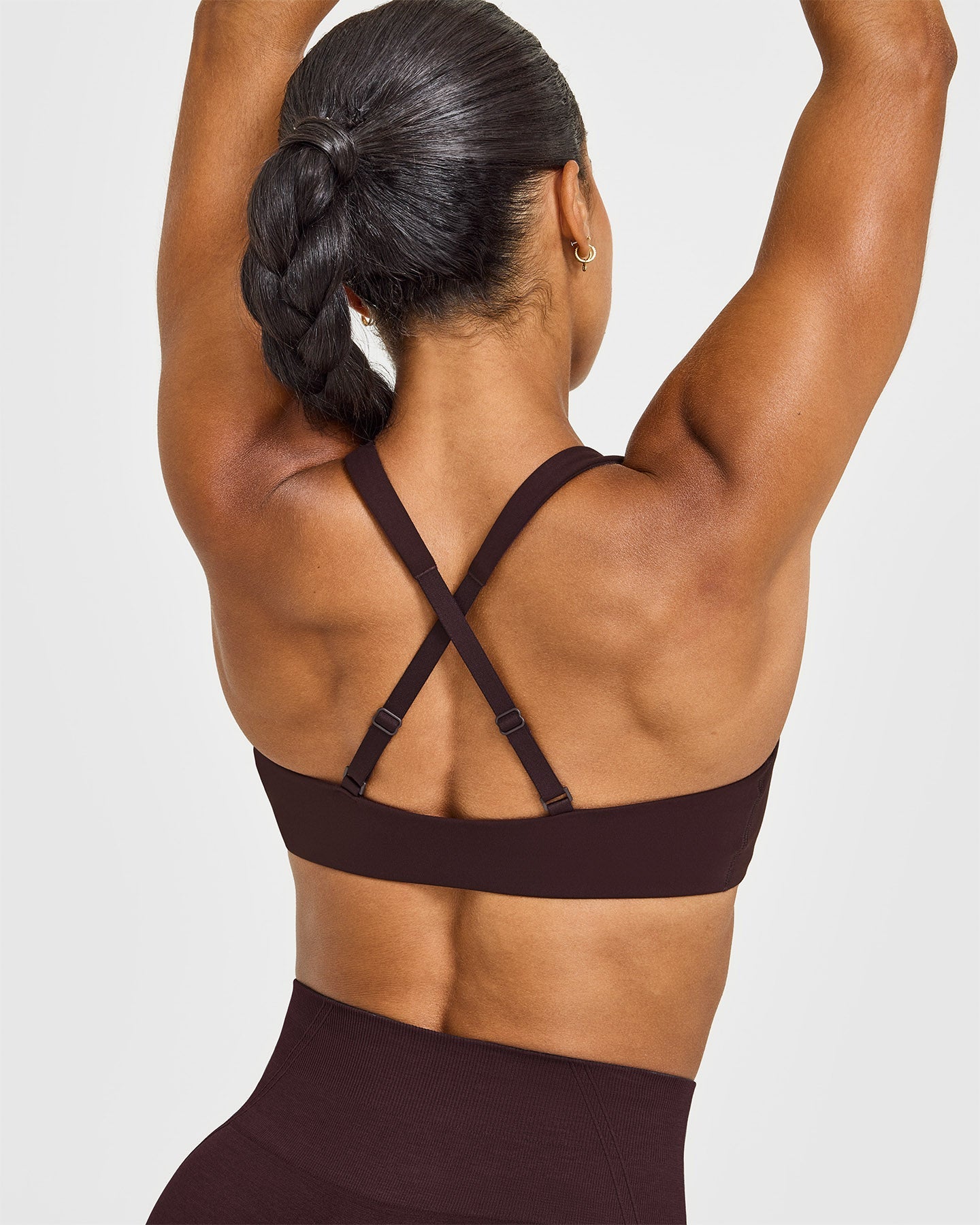 EasyLift Cross Back Sports Bra with White Logo | Plum Brown - Image 6