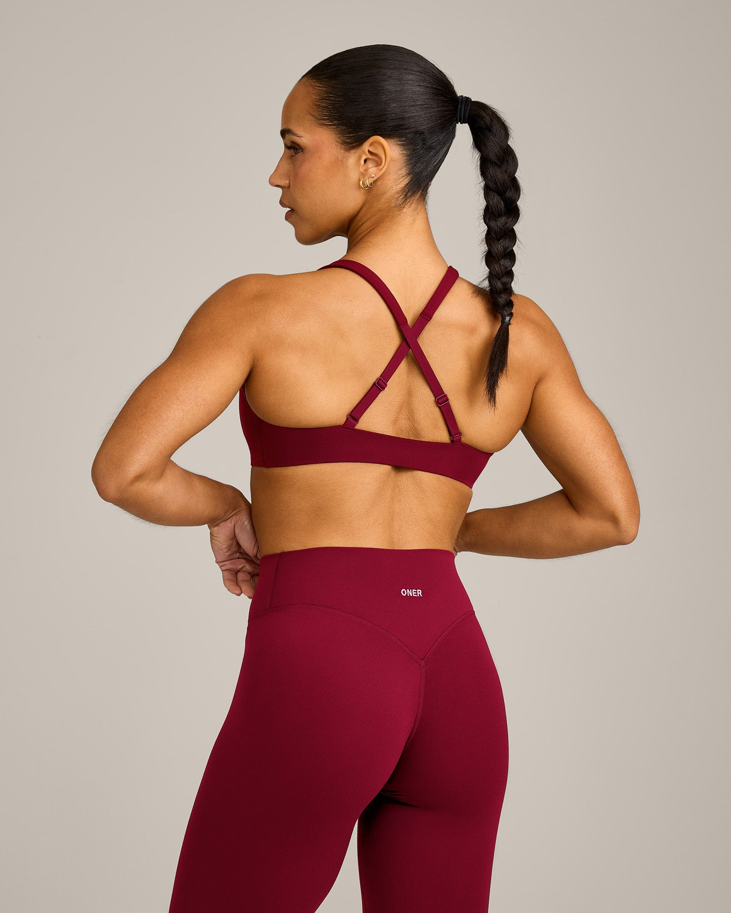 Alternative view of EasyLift Cross Back Sports Bra with Grey Logo | Ruby Red