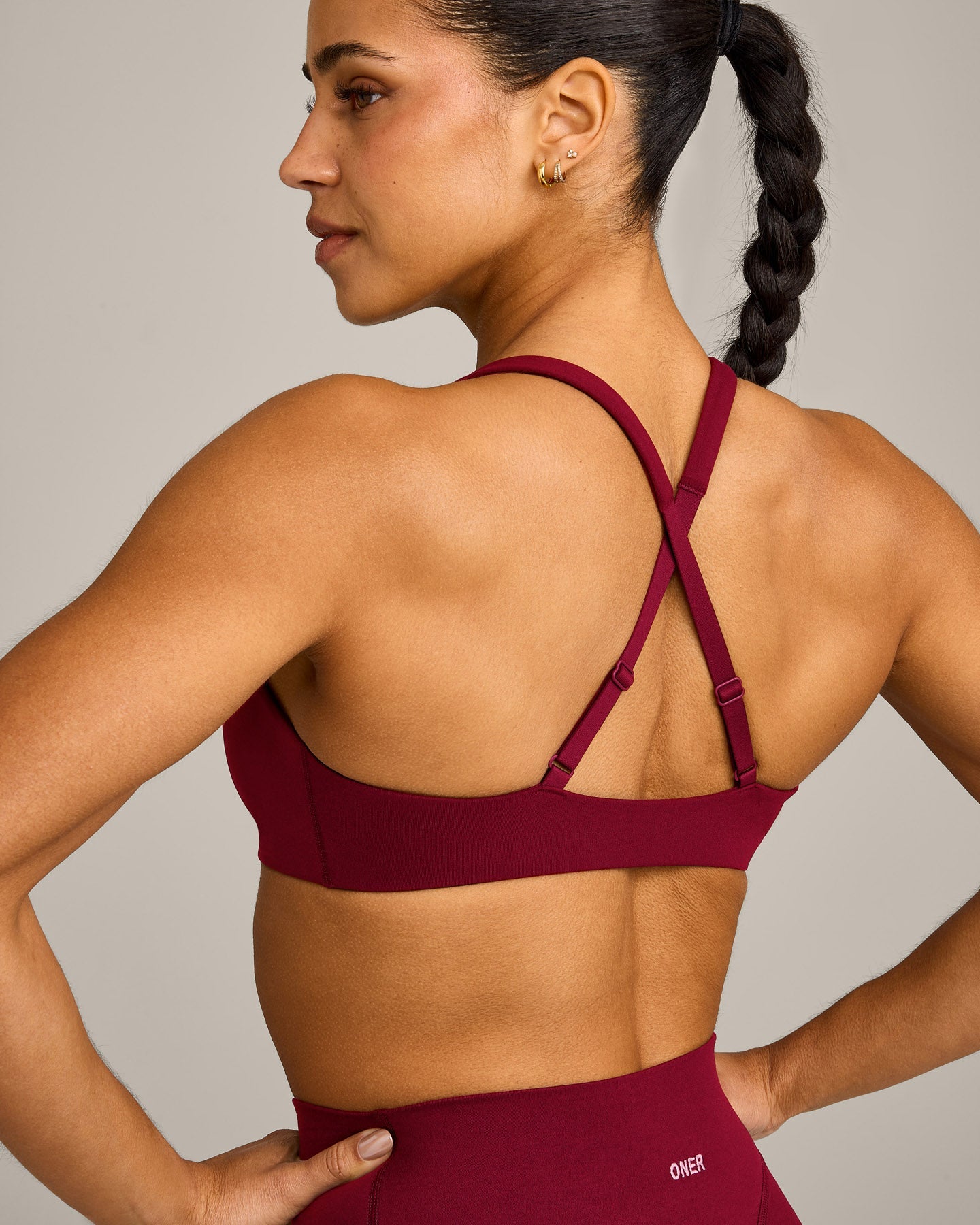 EasyLift Cross Back Sports Bra with Grey Logo | Ruby Red - Image 4