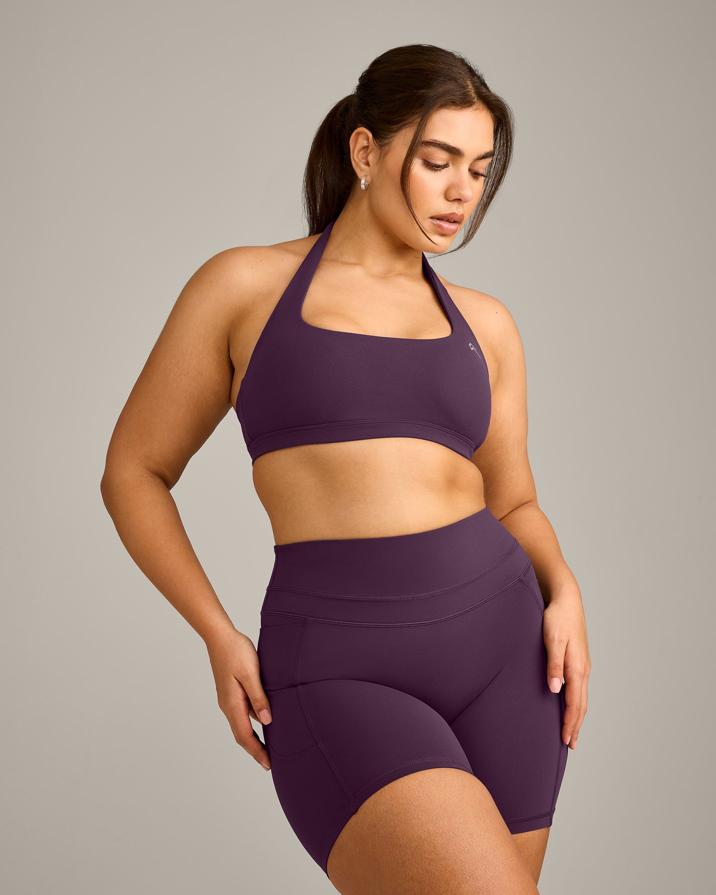 EasyLift Halter Bralette with Grey Logo | Blackberry Purple