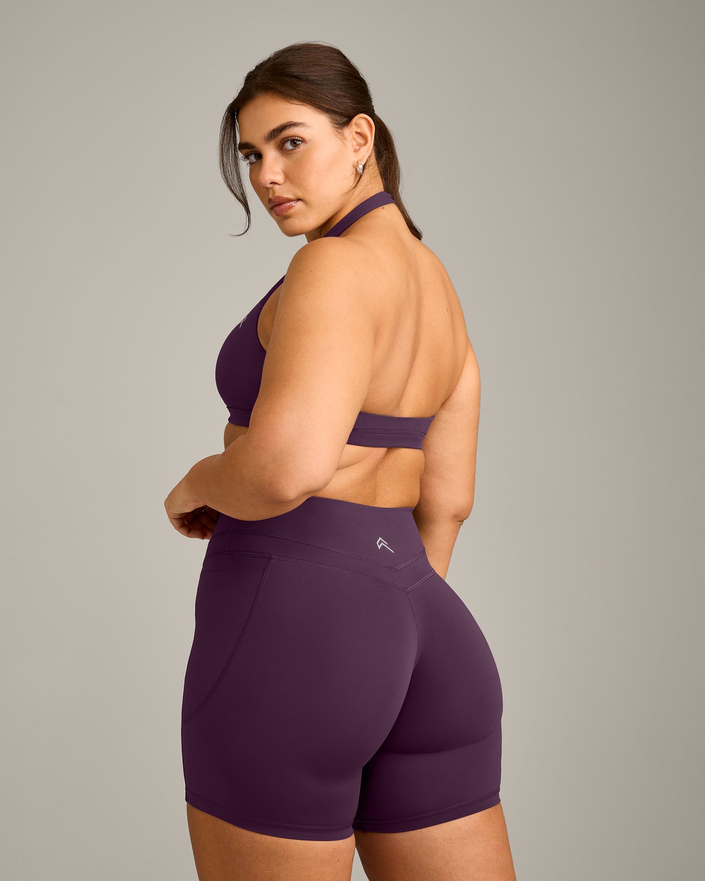 Alternative view of EasyLift Halter Bralette with Grey Logo | Blackberry Purple
