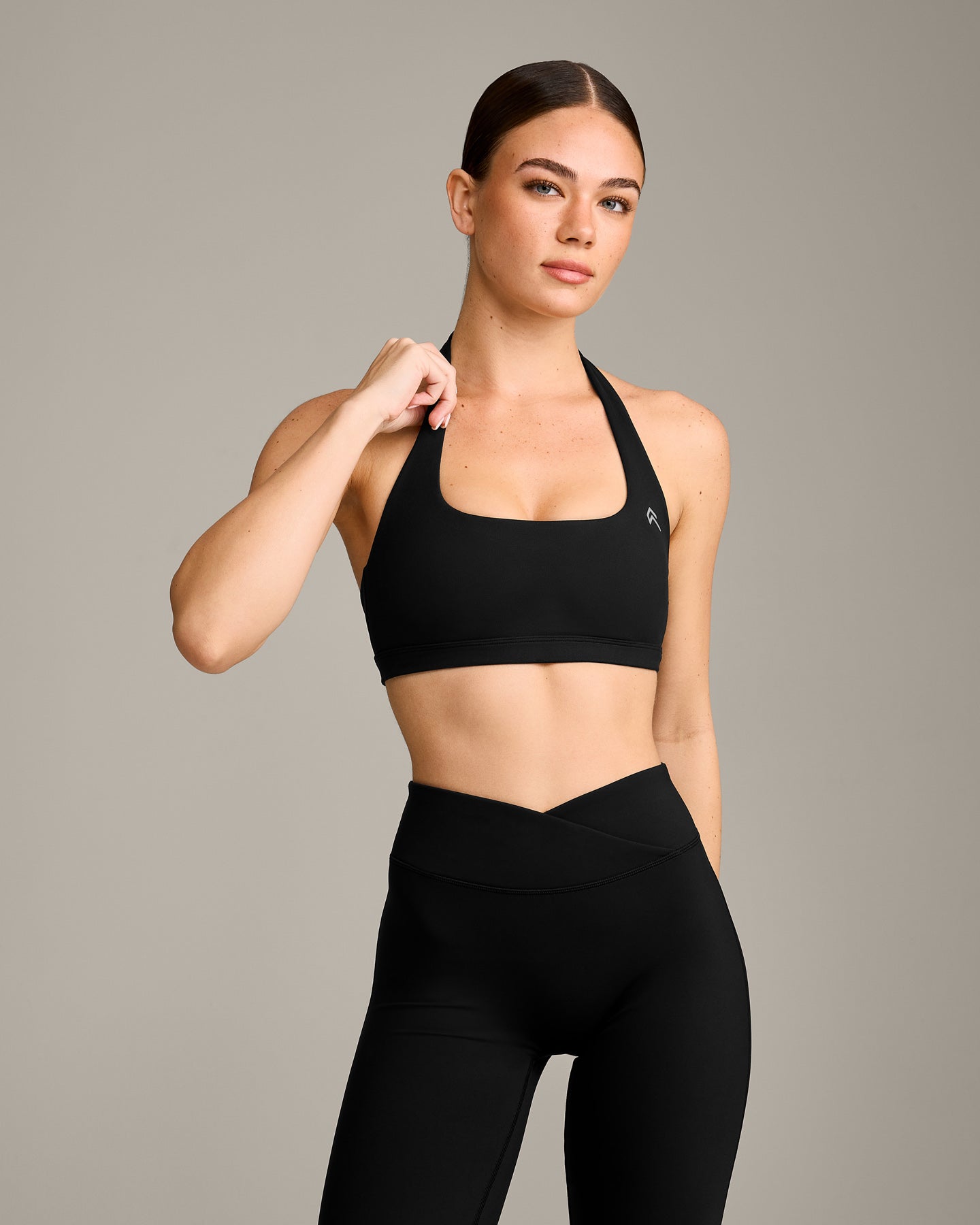 EasyLift Halter Bralette with Grey Logo | Black