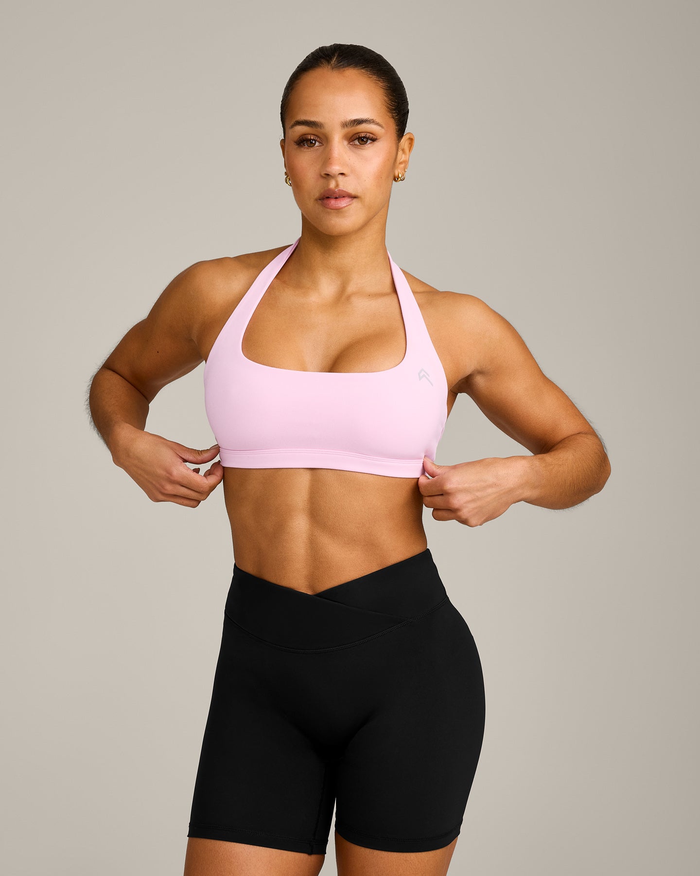 EasyLift Halter Bralette with Grey Logo | Chalk Pink