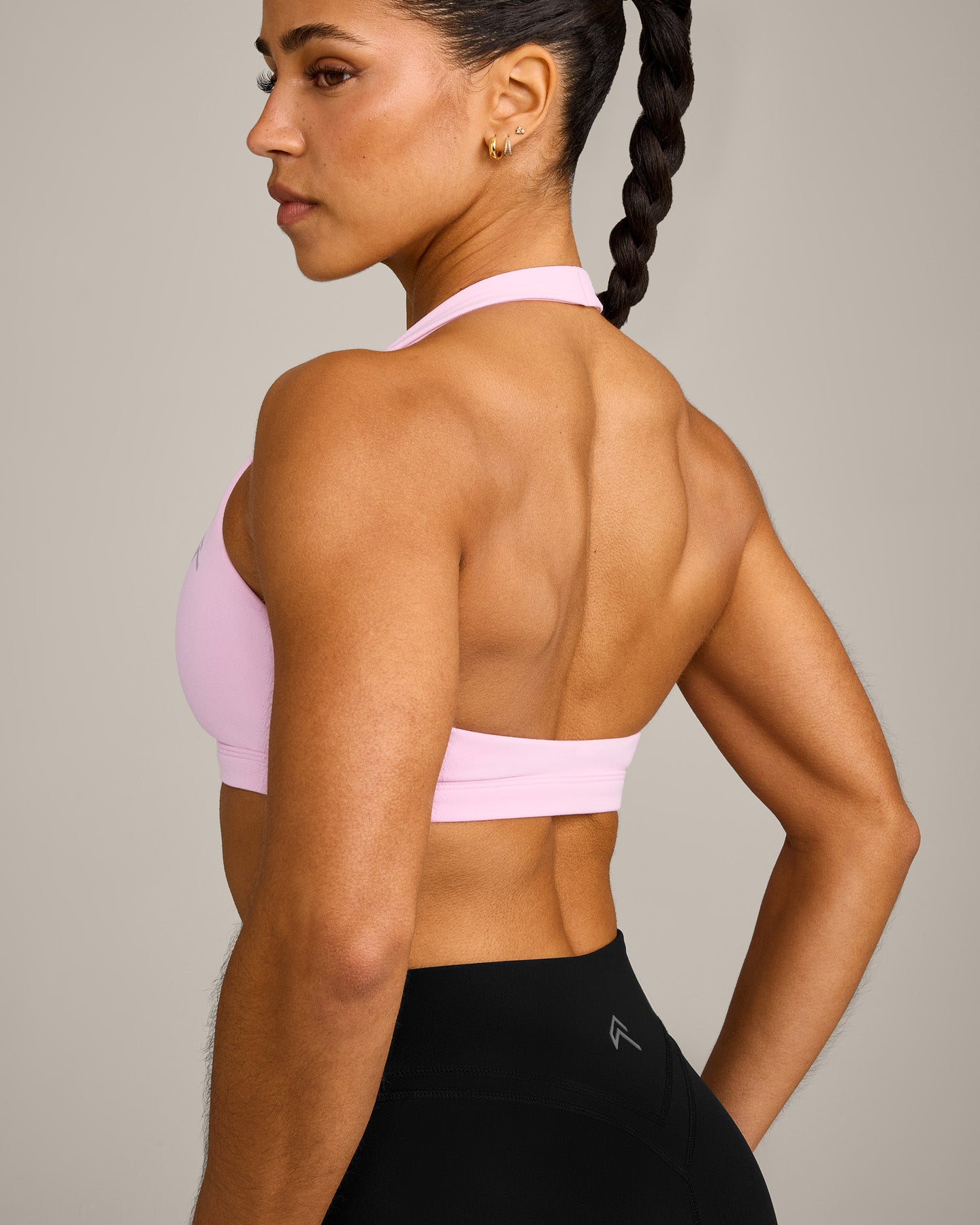 Alternative view of EasyLift Halter Bralette with Grey Logo | Chalk Pink