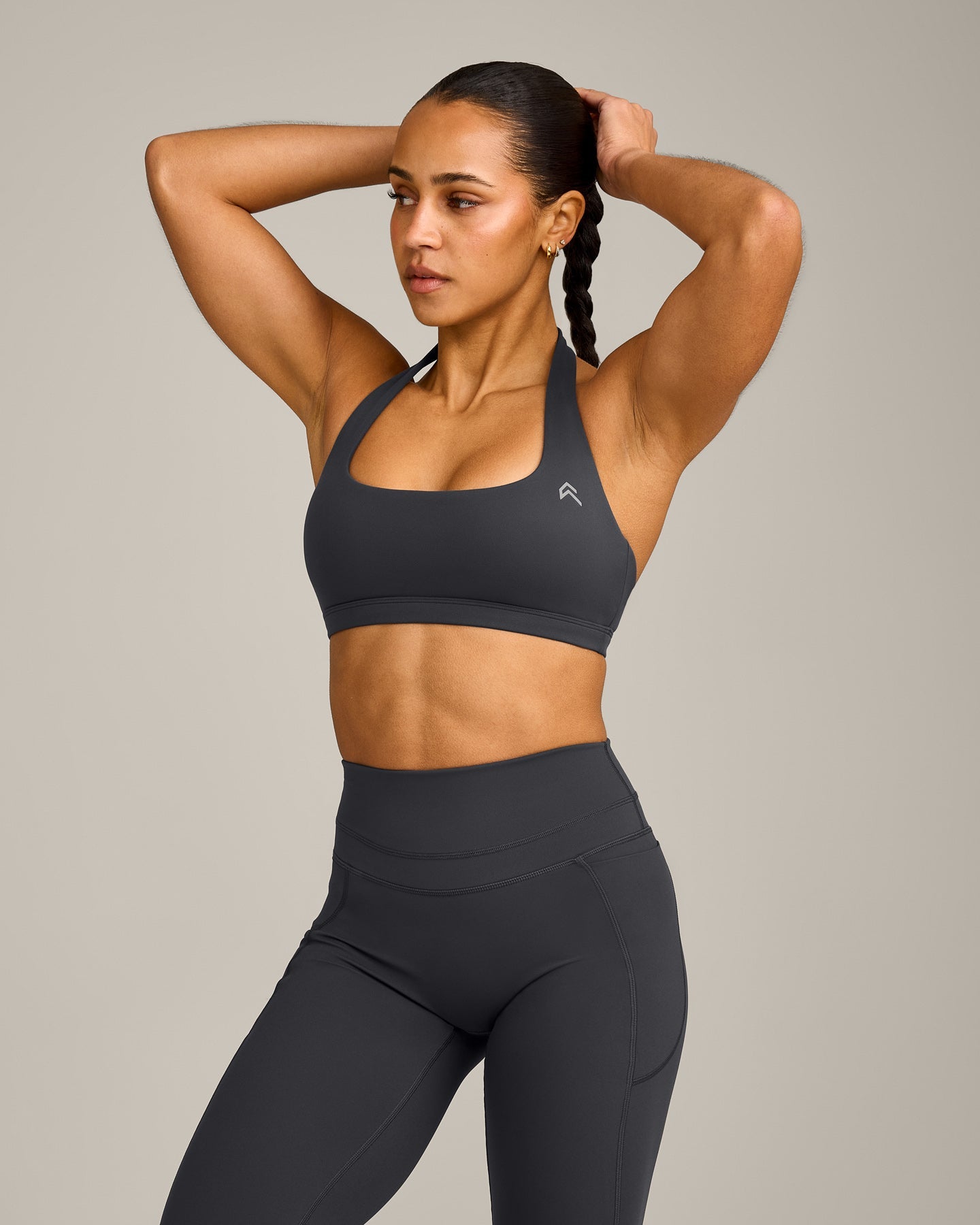 EasyLift Halter Bralette with Grey Logo | Coal
