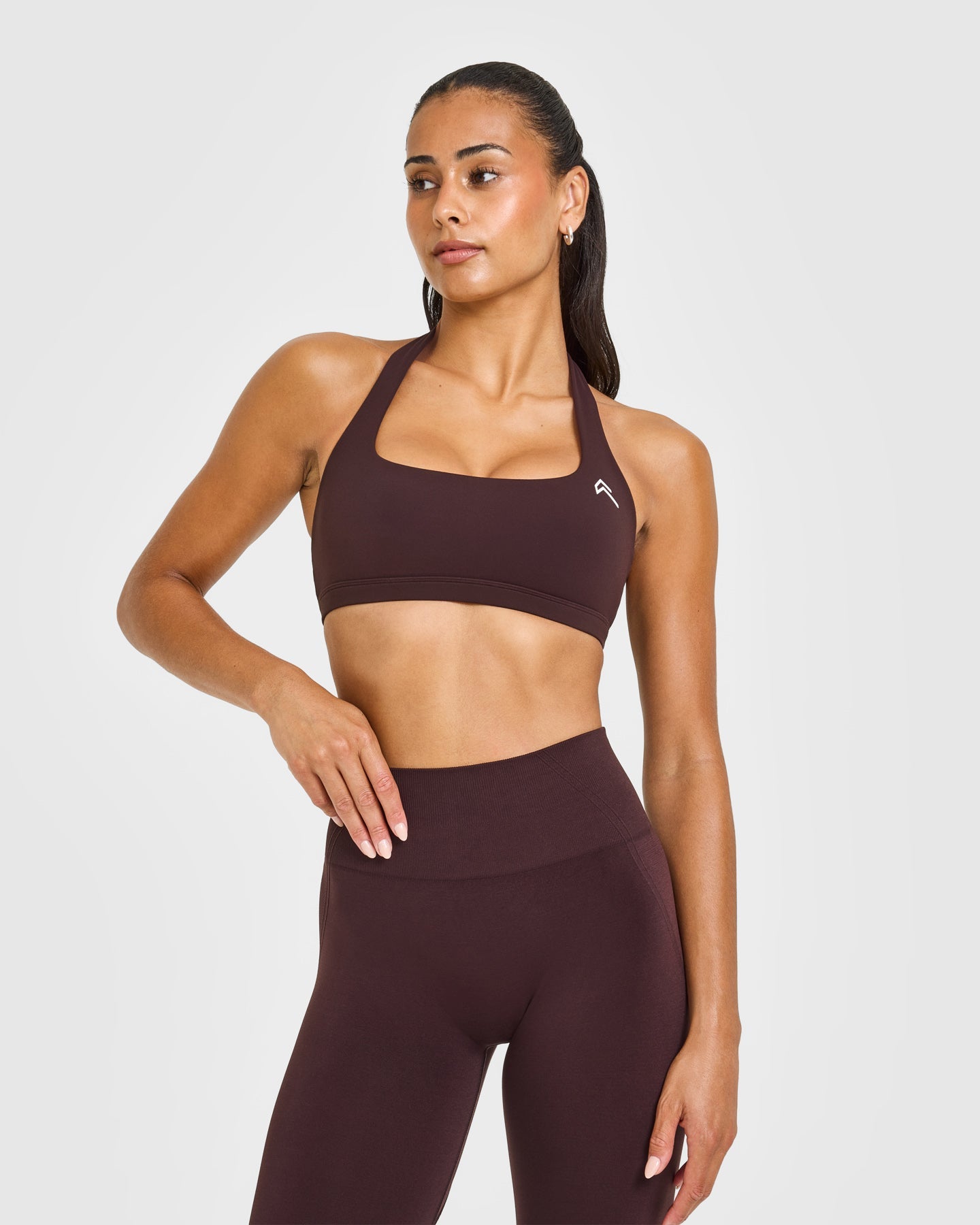EasyLift Halter Bralette with White Logo | Plum Brown