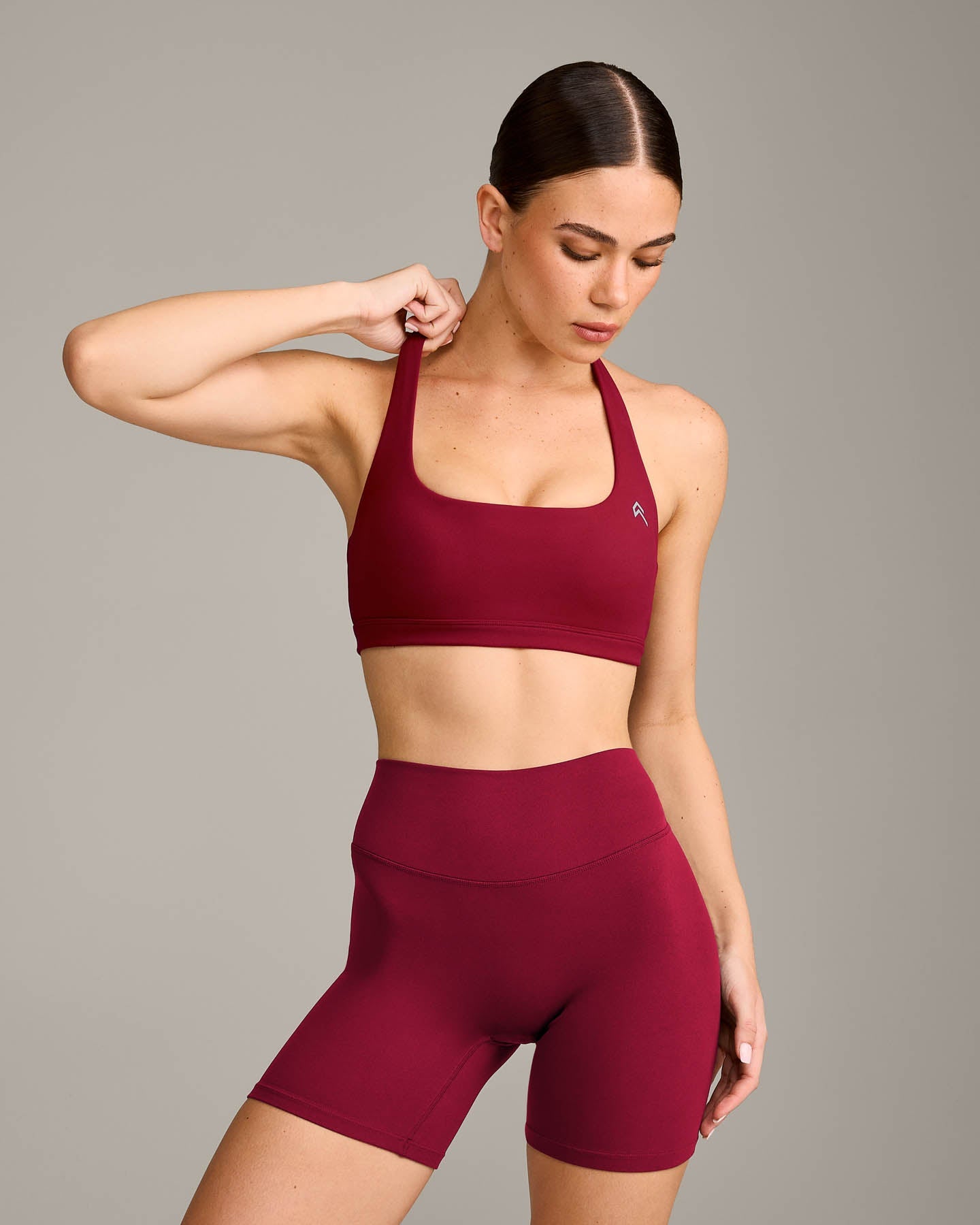 EasyLift Halter Bralette with Grey Logo | Ruby Red