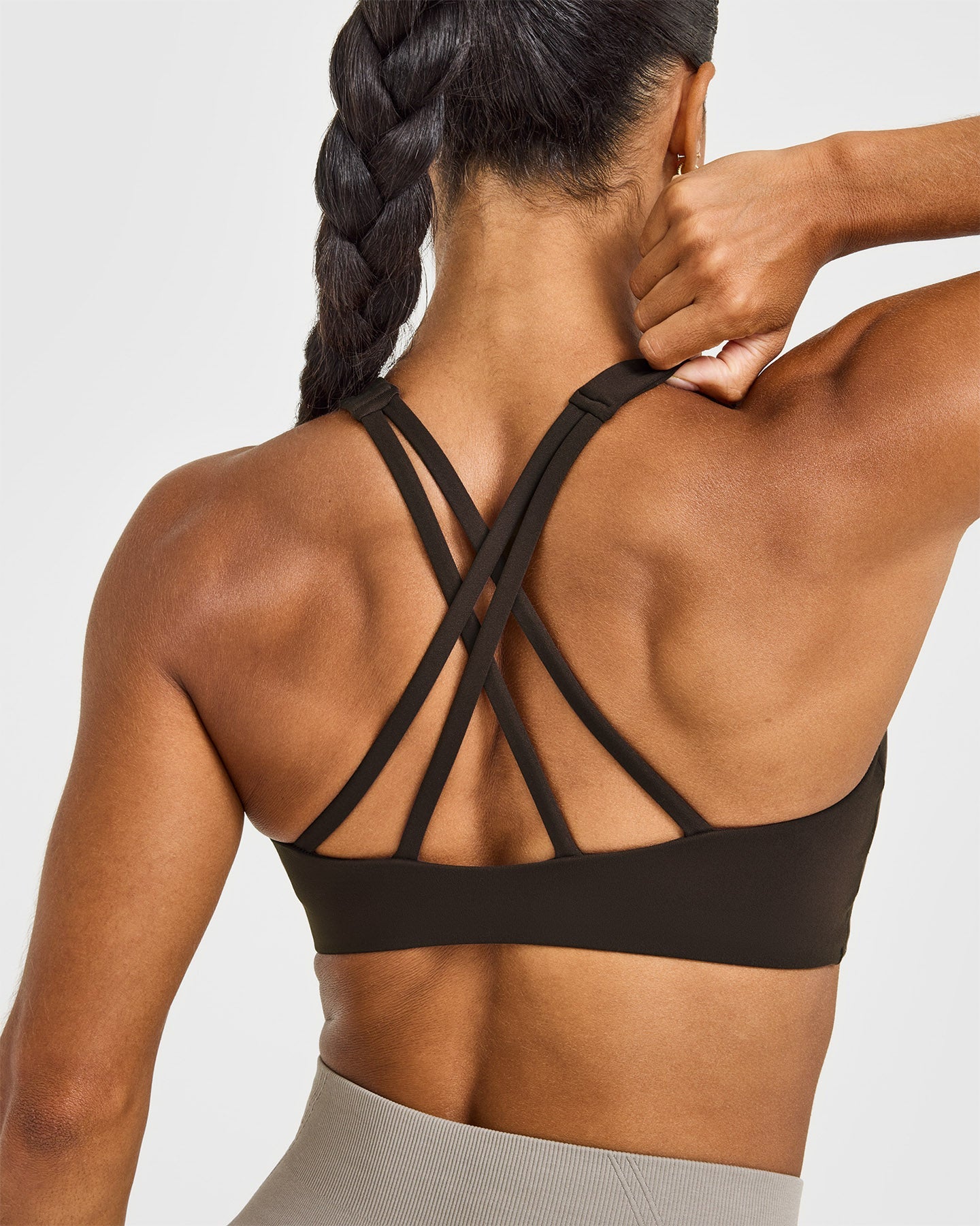 Alternative view of EasyLift High Neck Sports Bra with White Logo | 70% Cocoa