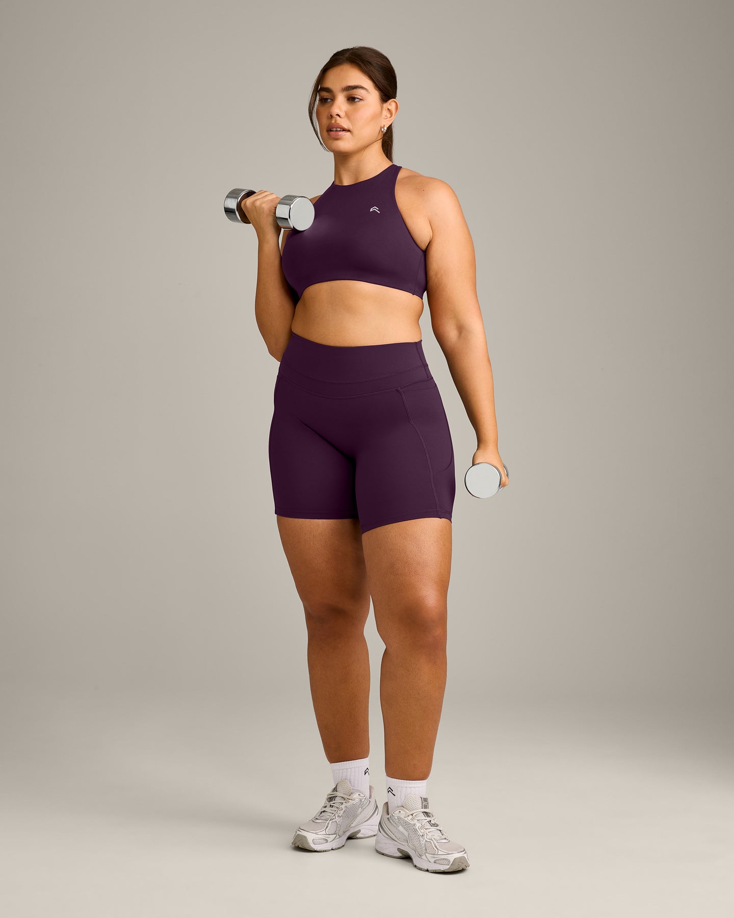 Alternative view of EasyLift High Neck Sports Bra with Grey Logo | Blackberry Purple