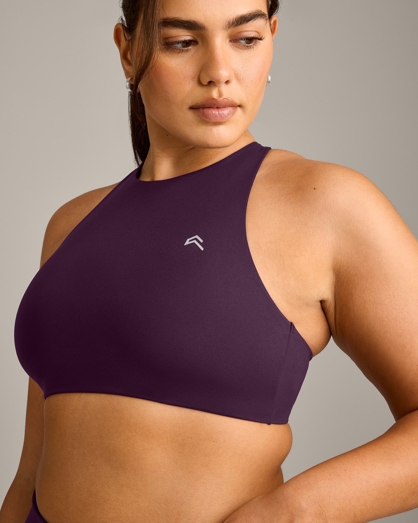 EasyLift High Neck Sports Bra with Grey Logo | Blackberry Purple - Image 5
