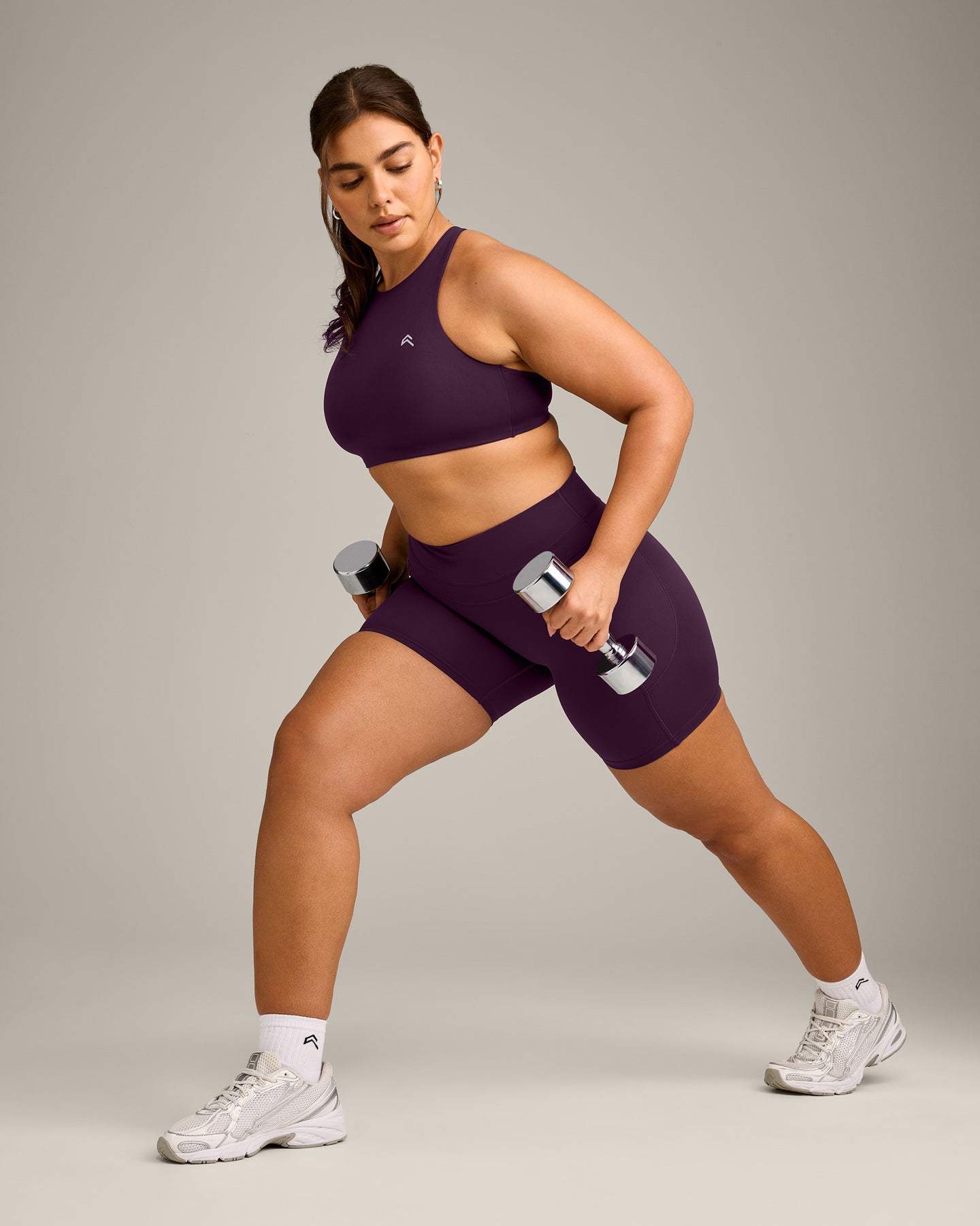 EasyLift High Neck Sports Bra with Grey Logo | Blackberry Purple - Image 3