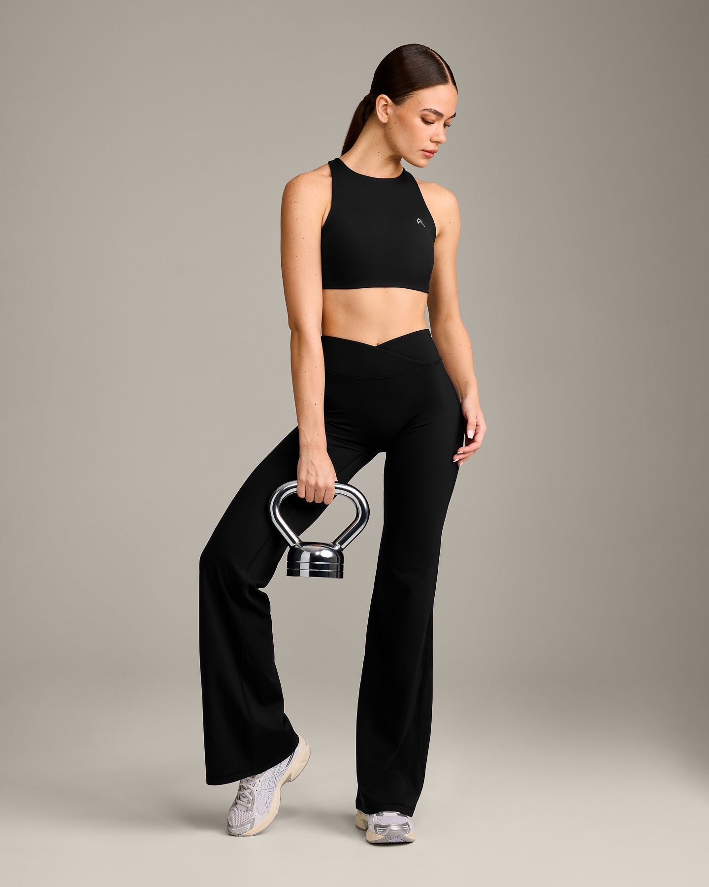 EasyLift High Neck Sports Bra with Grey Logo | Black - Image 3
