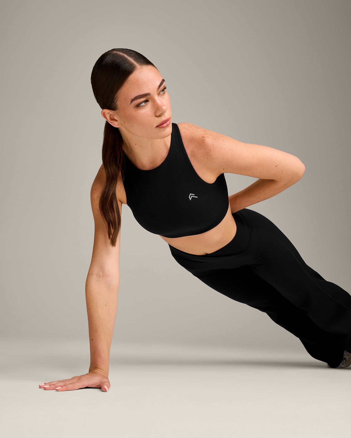 EasyLift High Neck Sports Bra with Grey Logo | Black - Image 5
