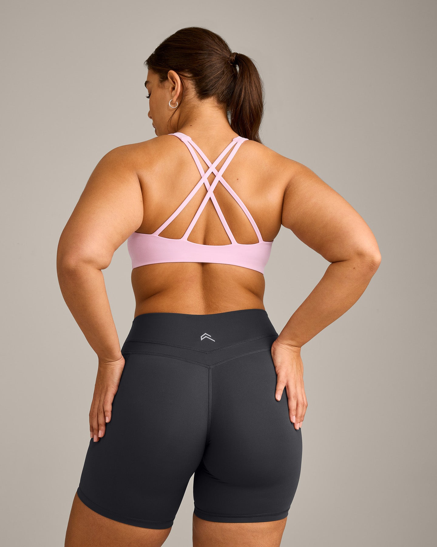 Alternative view of EasyLift High Neck Sports Bra with Grey Logo | Chalk Pink