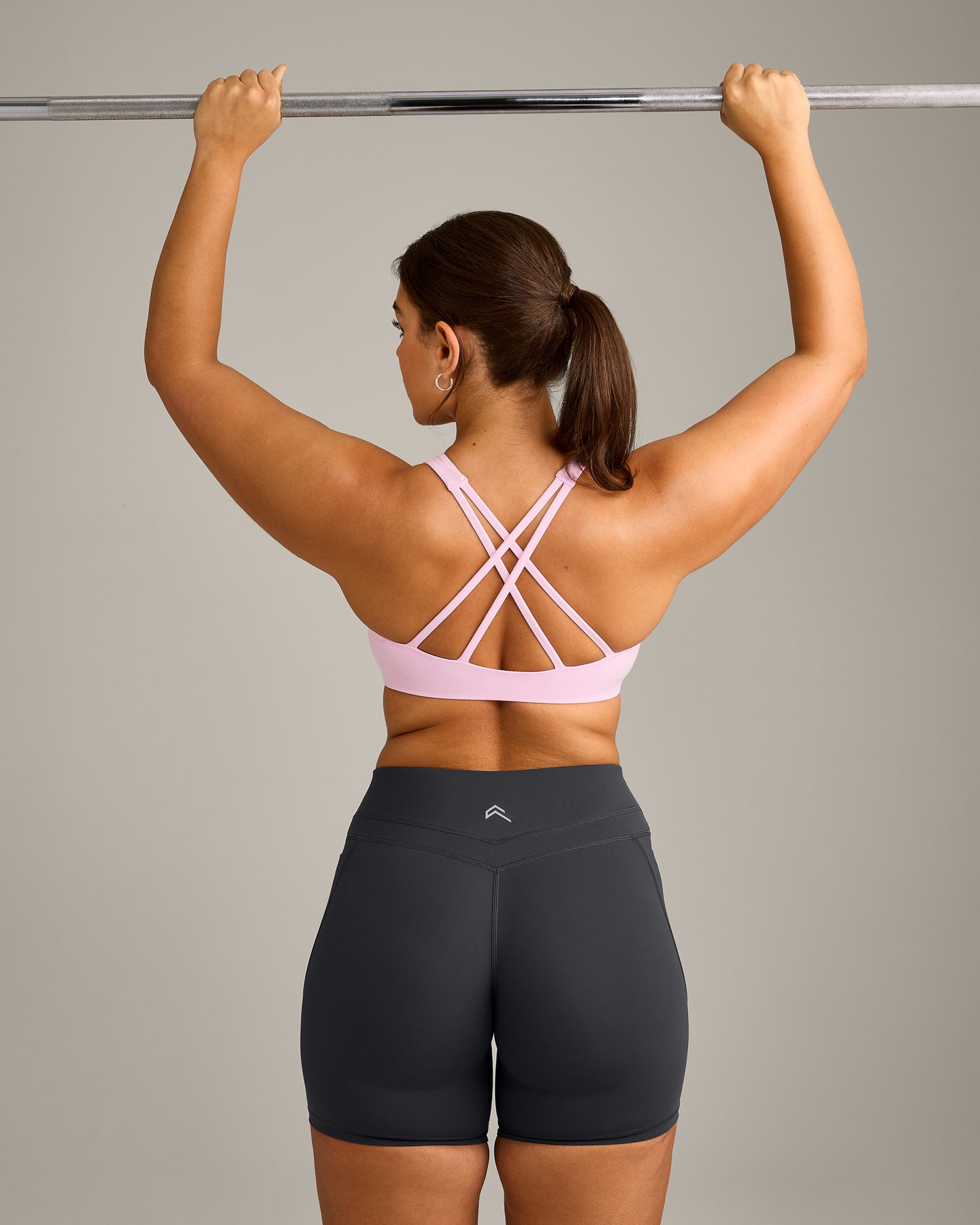 EasyLift High Neck Sports Bra with Grey Logo | Chalk Pink - Image 6