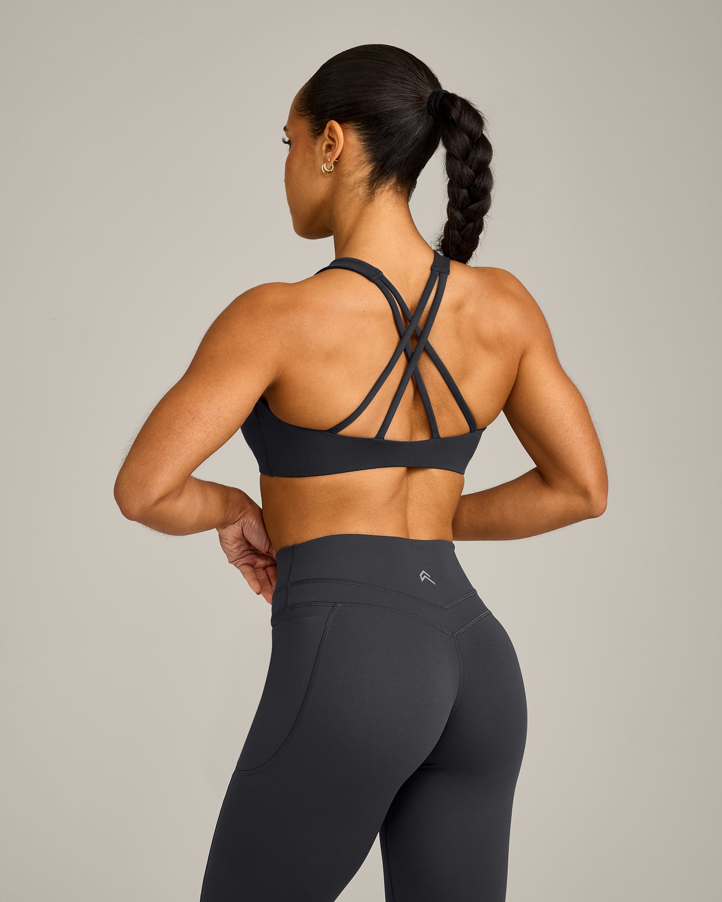 Alternative view of EasyLift High Neck Sports Bra with Grey Logo | Coal
