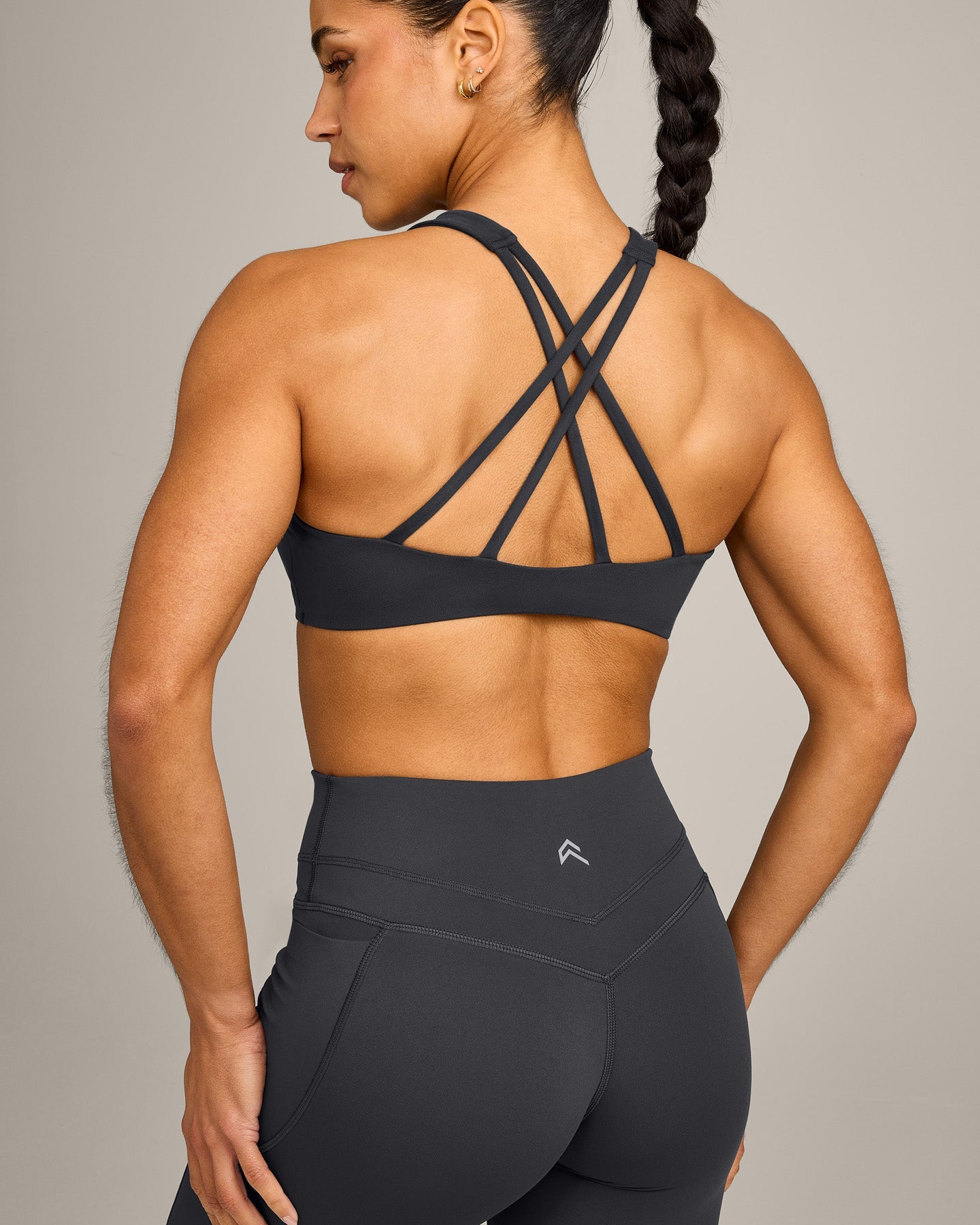 EasyLift High Neck Sports Bra with Grey Logo | Coal - Image 4