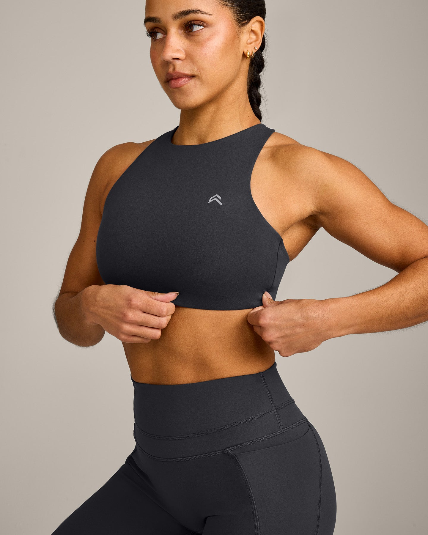 EasyLift High Neck Sports Bra with Grey Logo | Coal - Image 5