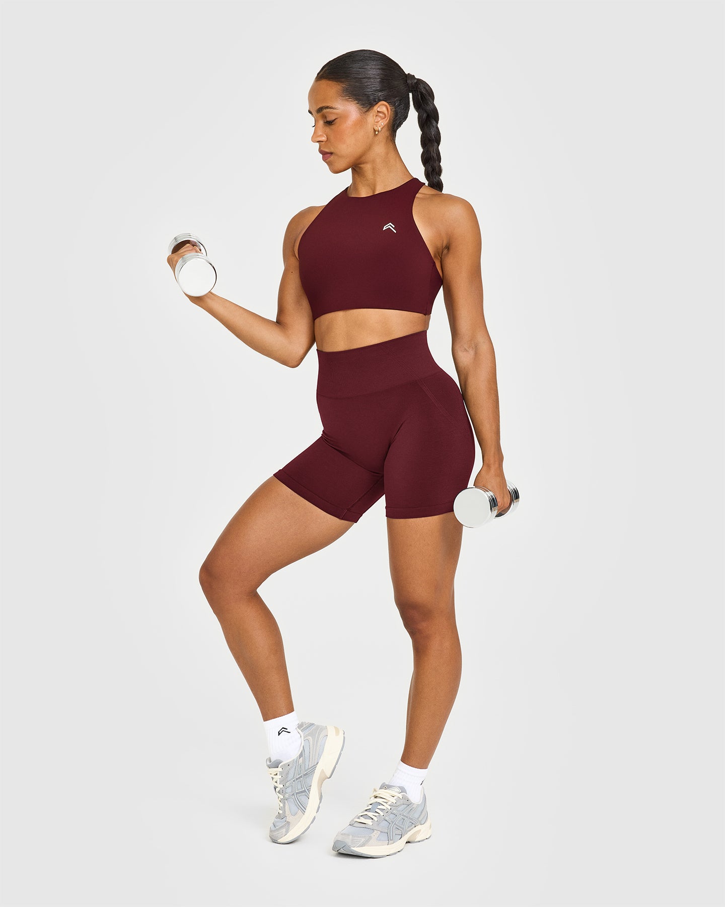 EasyLift High Neck Sports Bra with White Logo | Rosewood - Image 3