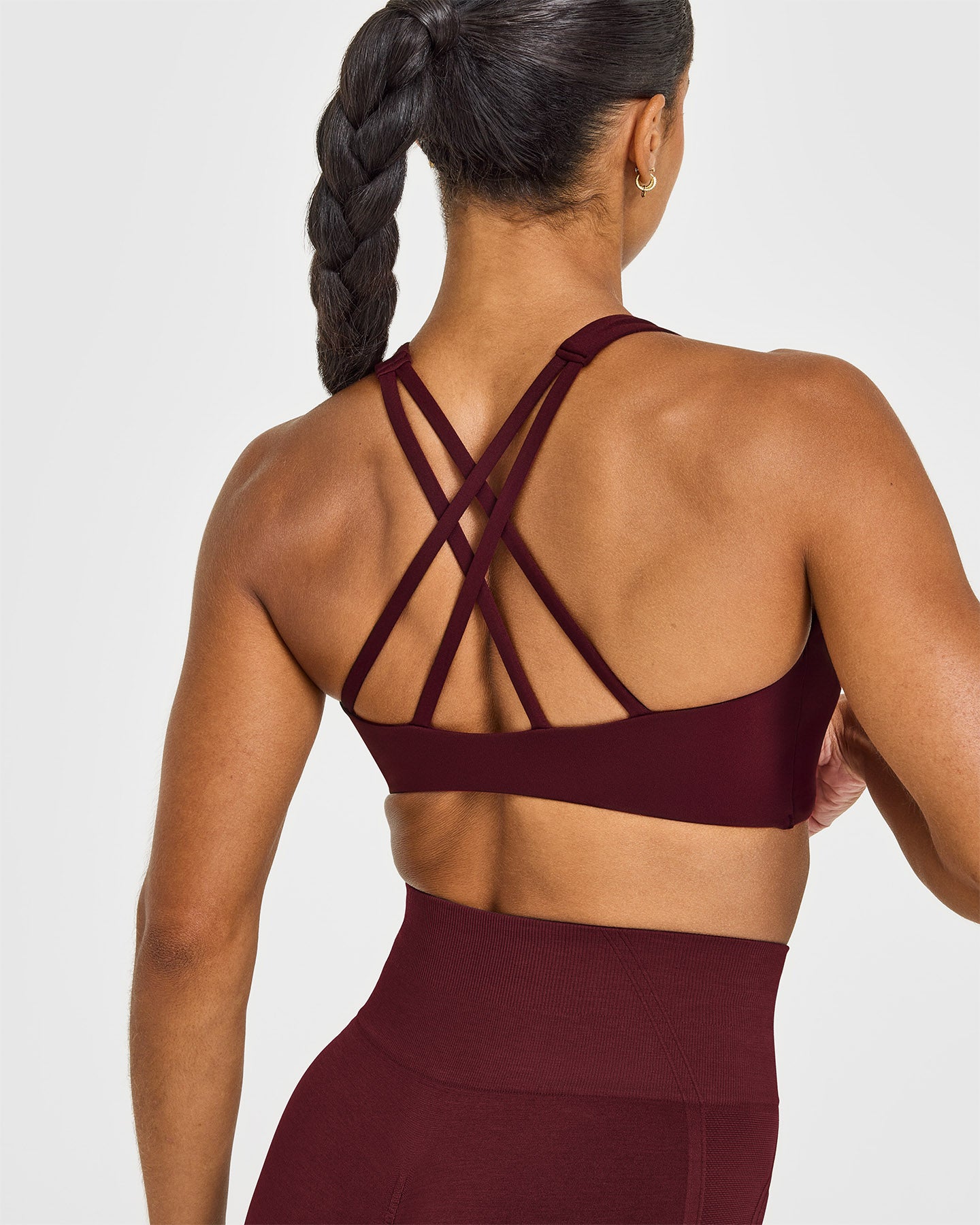 EasyLift High Neck Sports Bra with White Logo | Rosewood - Image 4