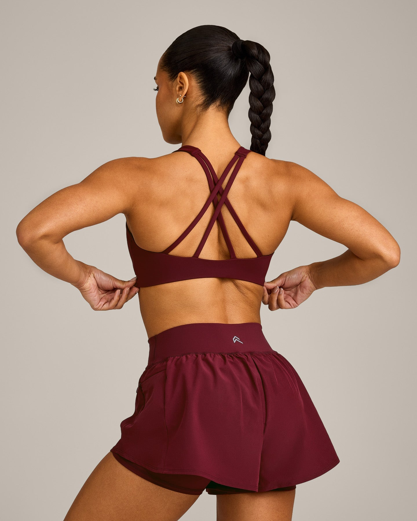 EasyLift High Neck Sports Bra with Grey Logo | Rosewood - Image 6