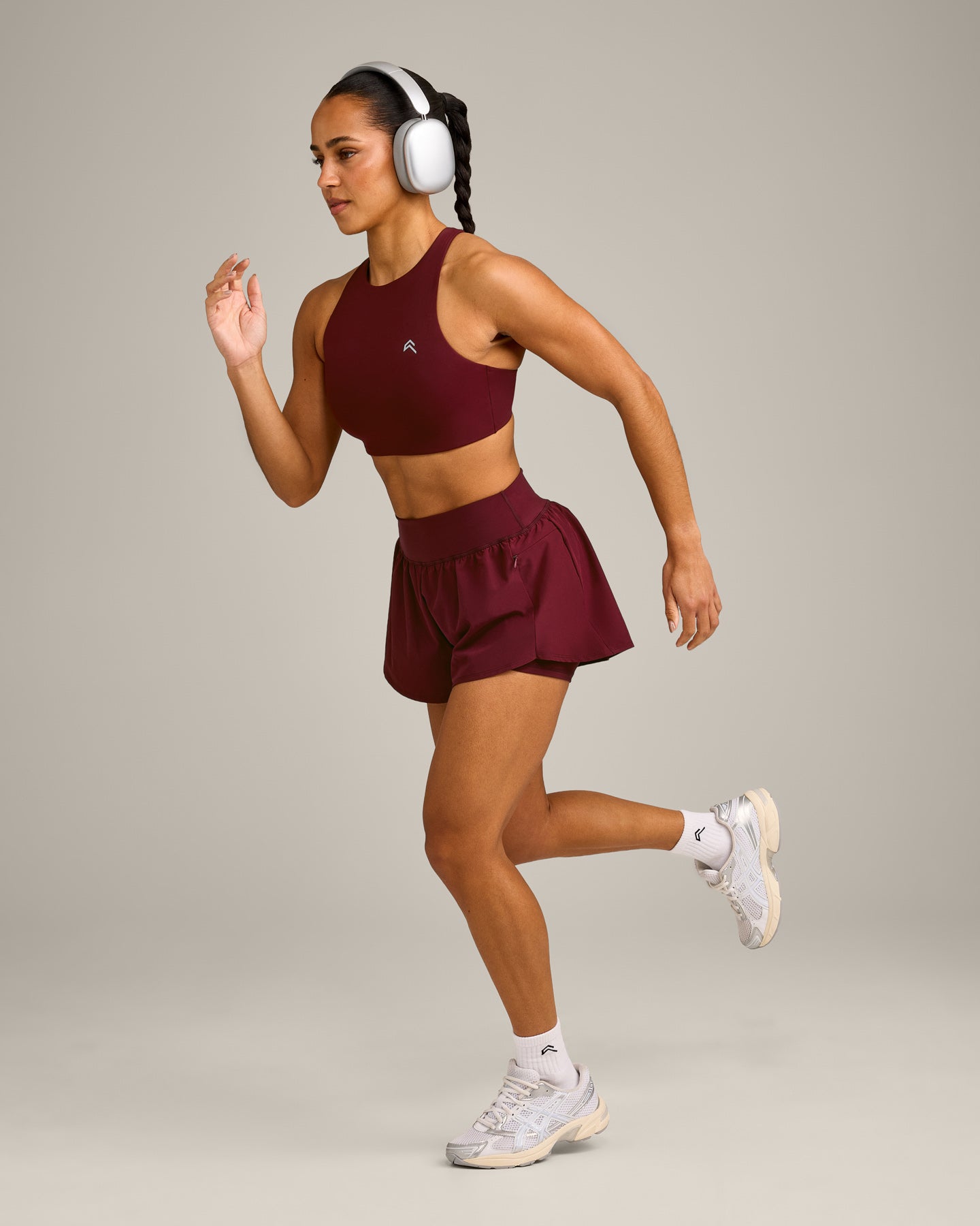 EasyLift High Neck Sports Bra with Grey Logo | Rosewood - Image 3