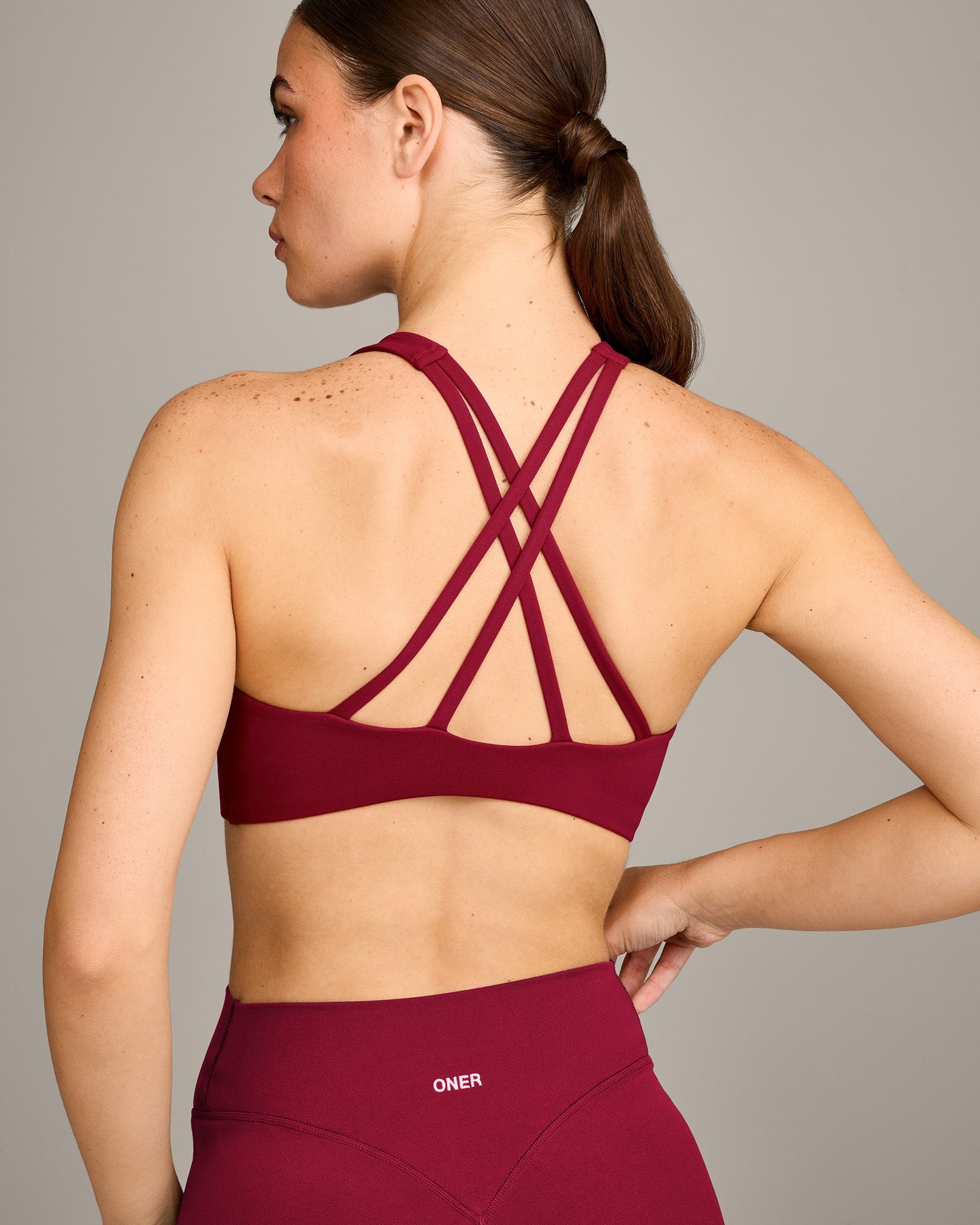 EasyLift High Neck Sports Bra with Grey Logo | Ruby Red - Image 4