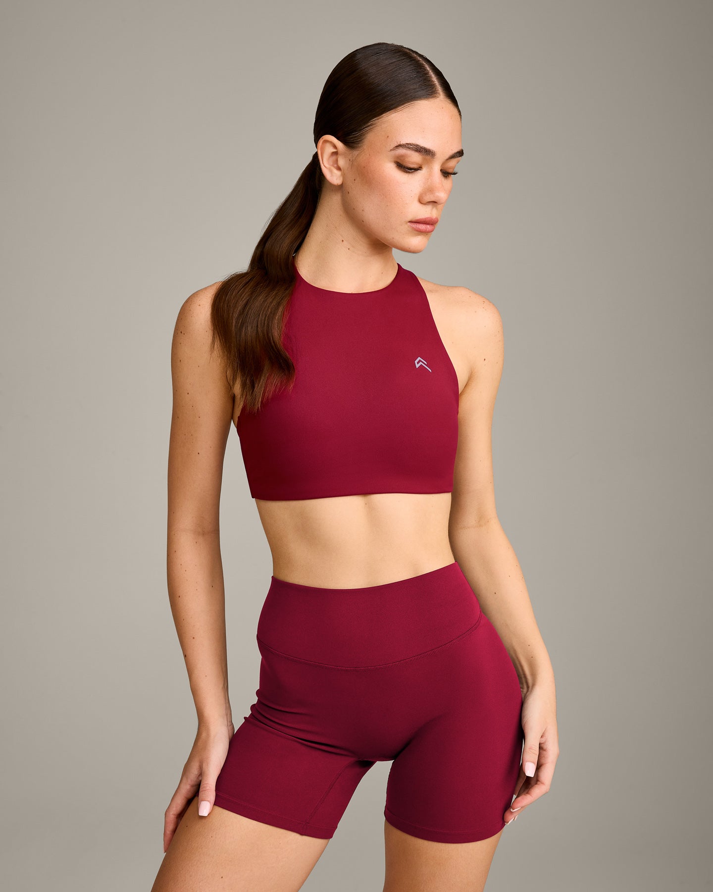 EasyLift High Neck Sports Bra with Grey Logo | Ruby Red - Image 5