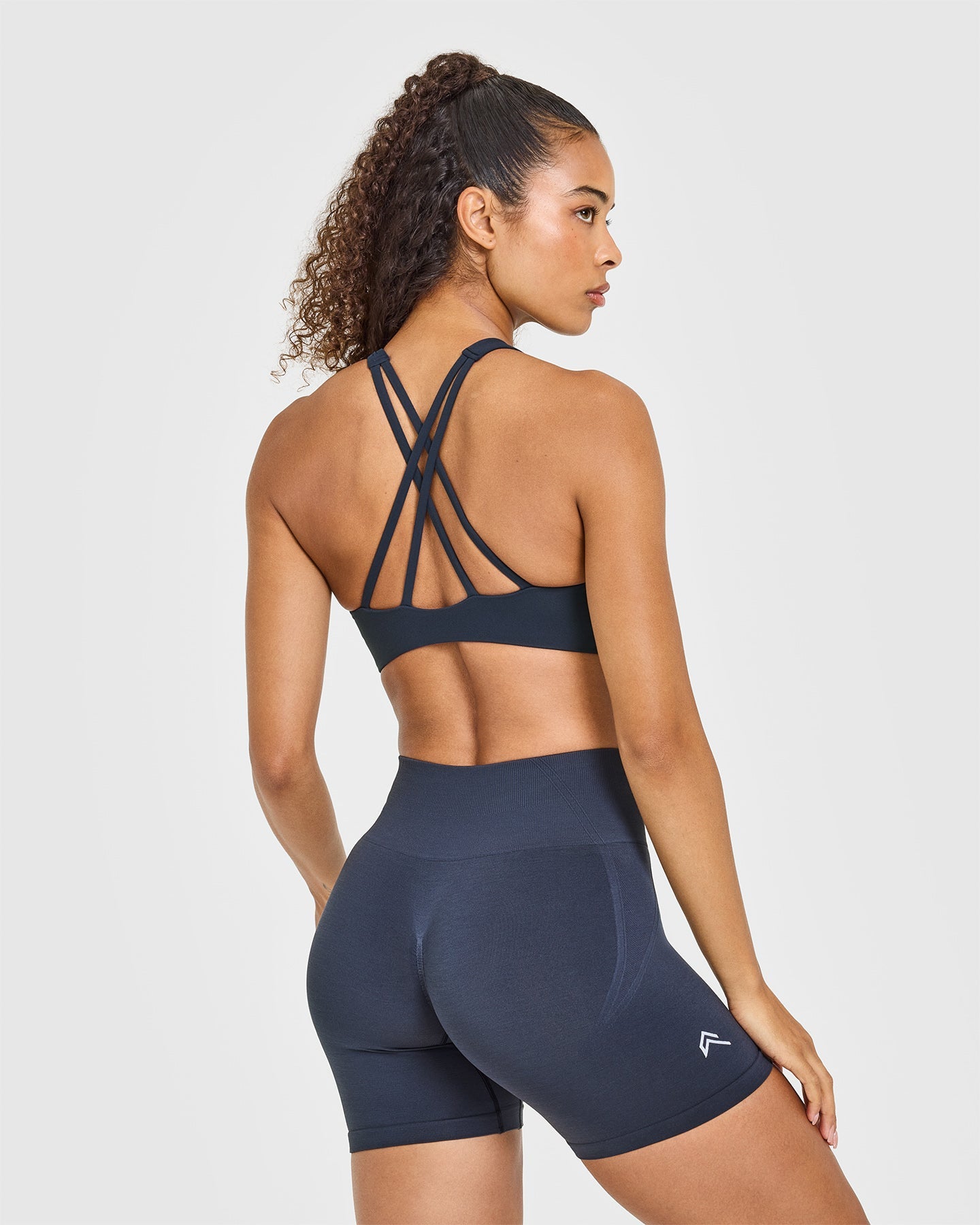 EasyLift High Neck Sports Bra with White Logo | True Blue - Image 4