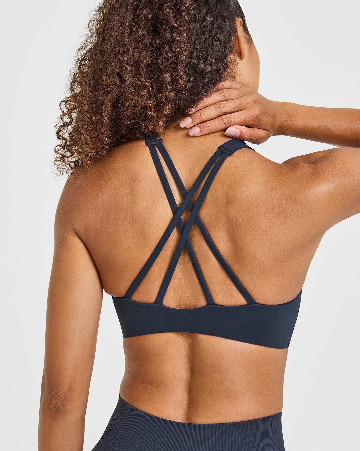 EasyLift High Neck Sports Bra with White Logo | True Blue - Image 6
