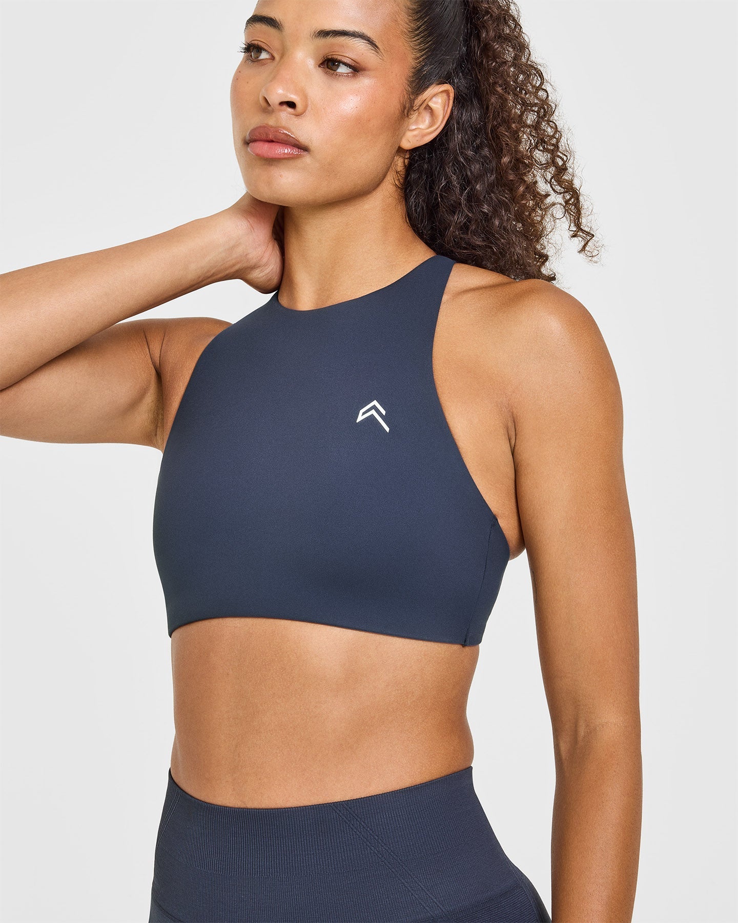 EasyLift High Neck Sports Bra with White Logo | True Blue - Image 5