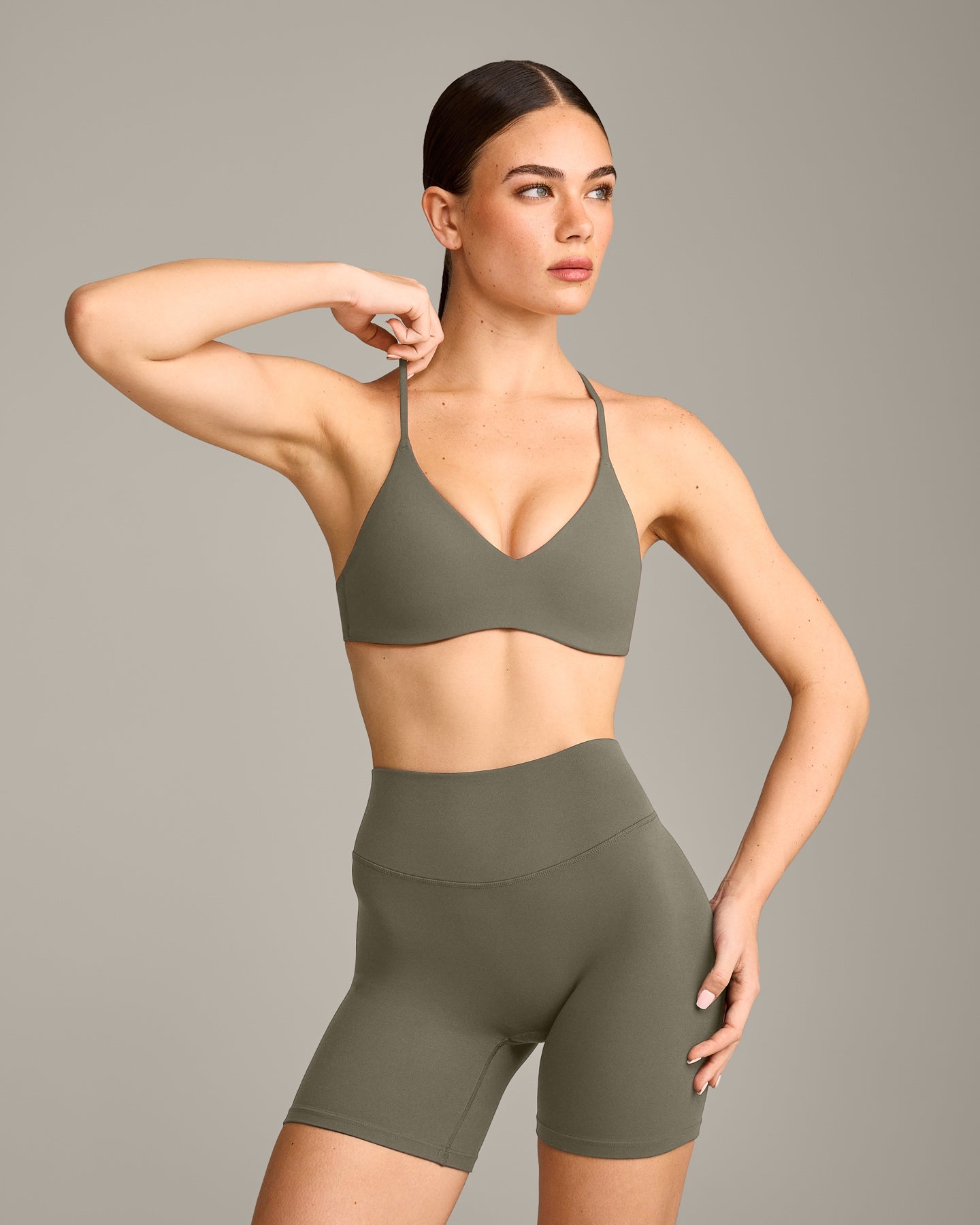 EasyLift Ultra Minimal Bralette with Grey Logo | Alpine Green