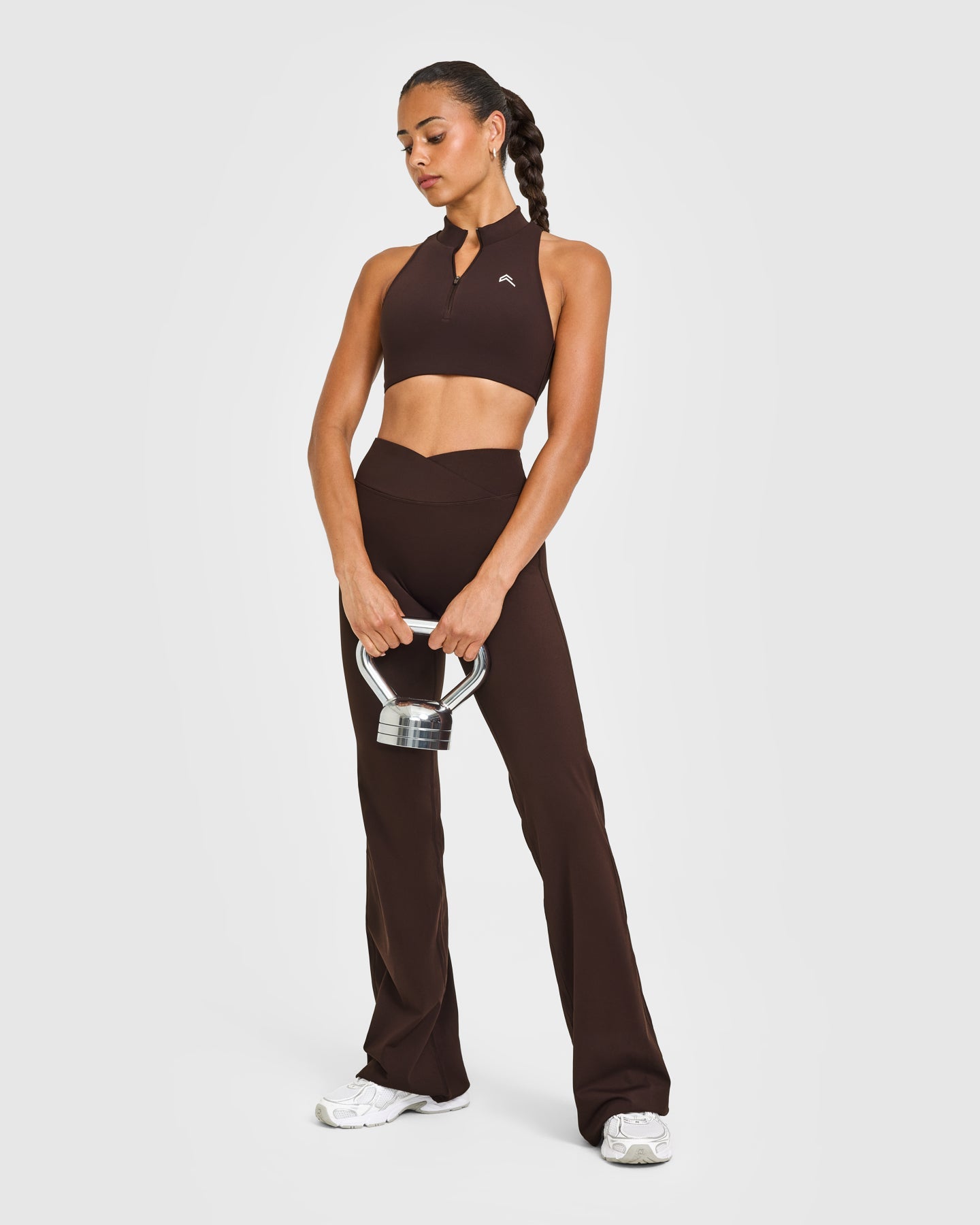 Alternative view of EasyLift Zip High Neck Sports Bra with White Logo | 70% Cocoa