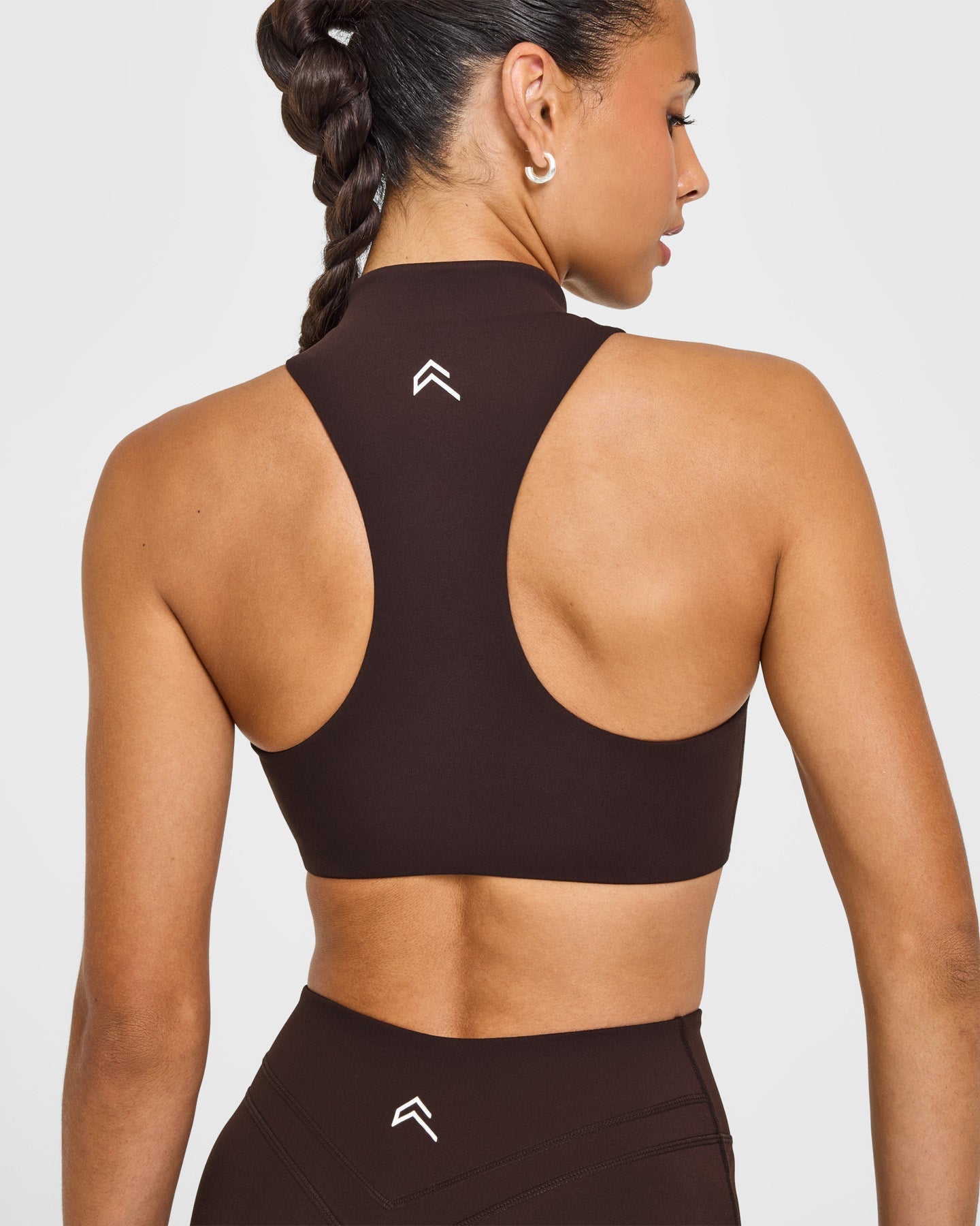 EasyLift Zip High Neck Sports Bra with White Logo | 70% Cocoa - Image 5